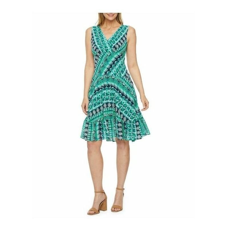 Rabbit rabbit Rabbit Designs Faux Wrap Dress Womens 12 Green Ikat Print Boho