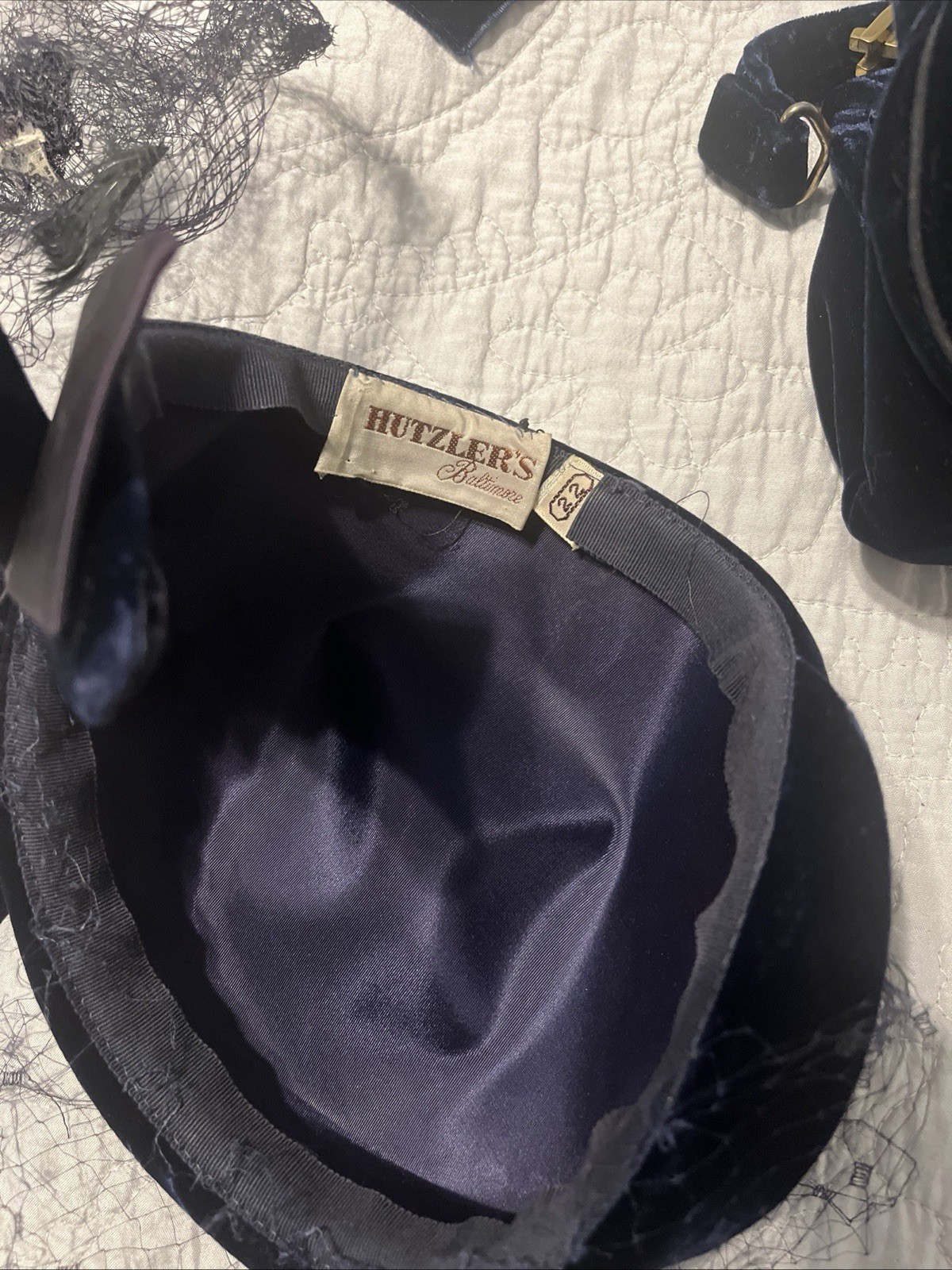 Vintage Blue Velvet Dress Set Purse Fascinator Hat Formal Evening Cocktail SZ 10