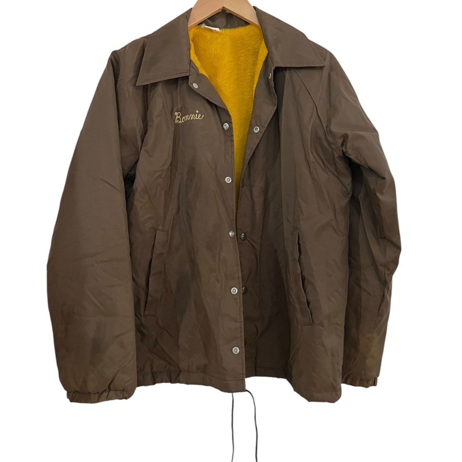 Vtg Brown Nylon Coach Jacket Yellow Lined „Bonnie” 70s 80s Streetwear