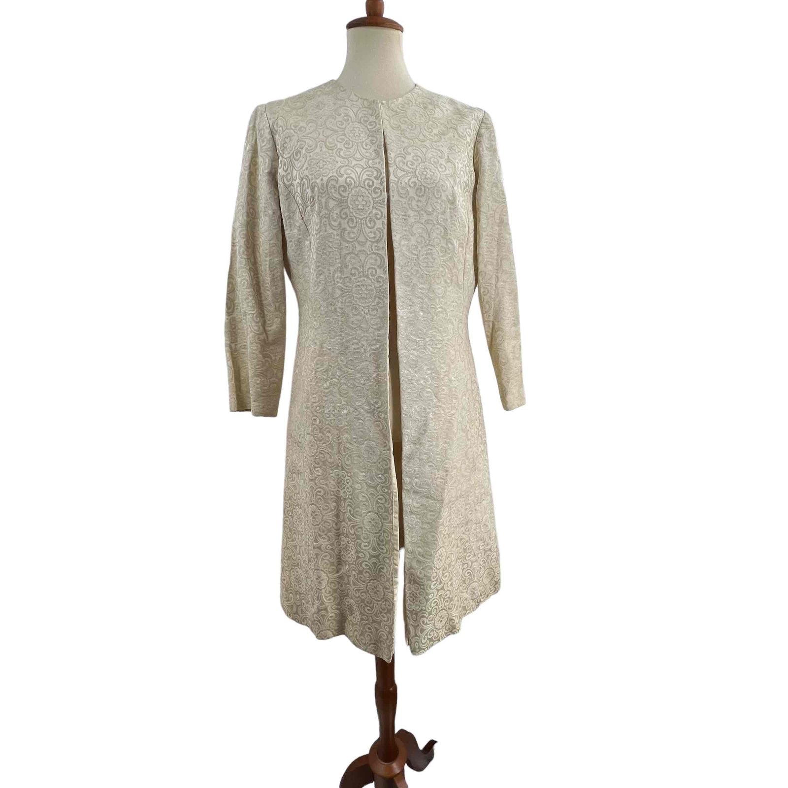 Vintage Cream Brocade Midi Evening Overcoat Womens Med / Large (estimated)