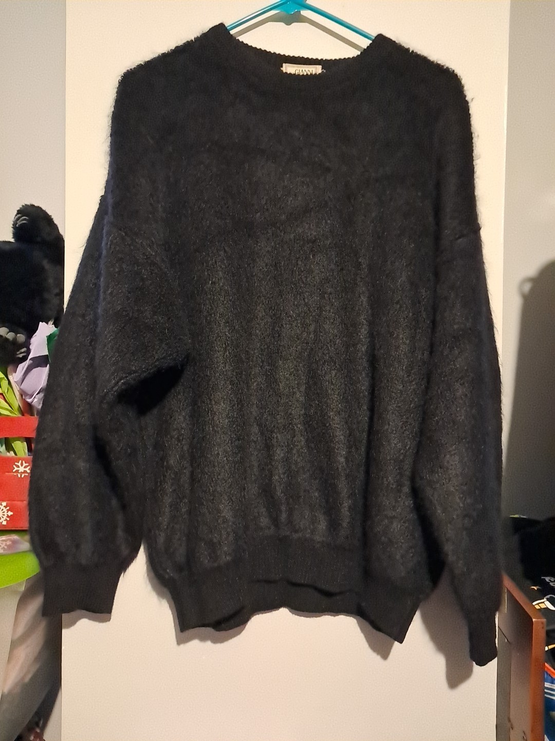 Vtg. Gianni Versace Black Fuzzy Sweater-Mohair, Lana Wool-Italy