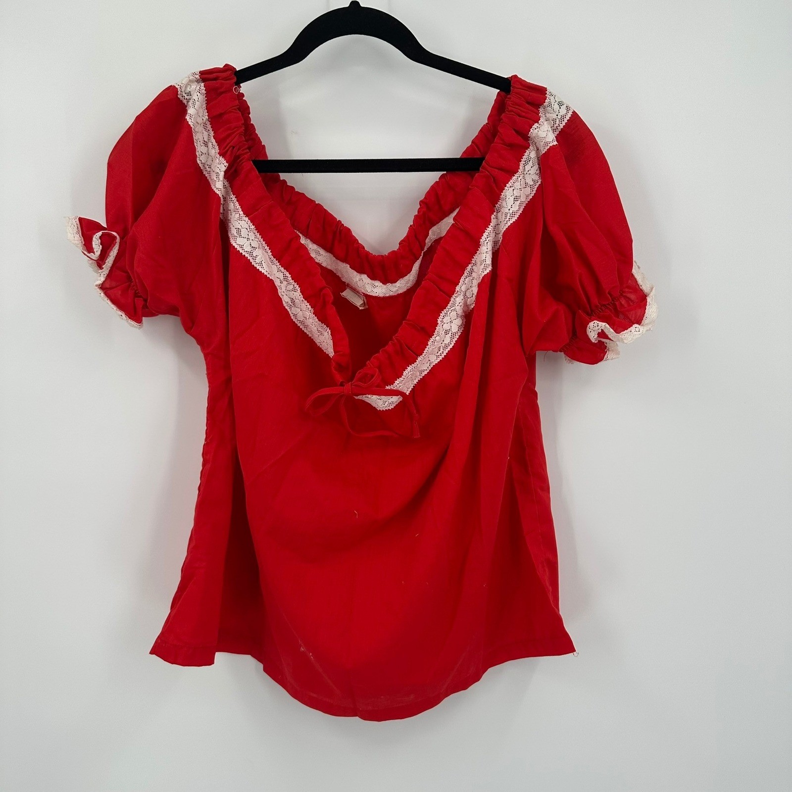 Malco Modes Partners Please Vintage Womens Peasant Top Red Size L Square Dance