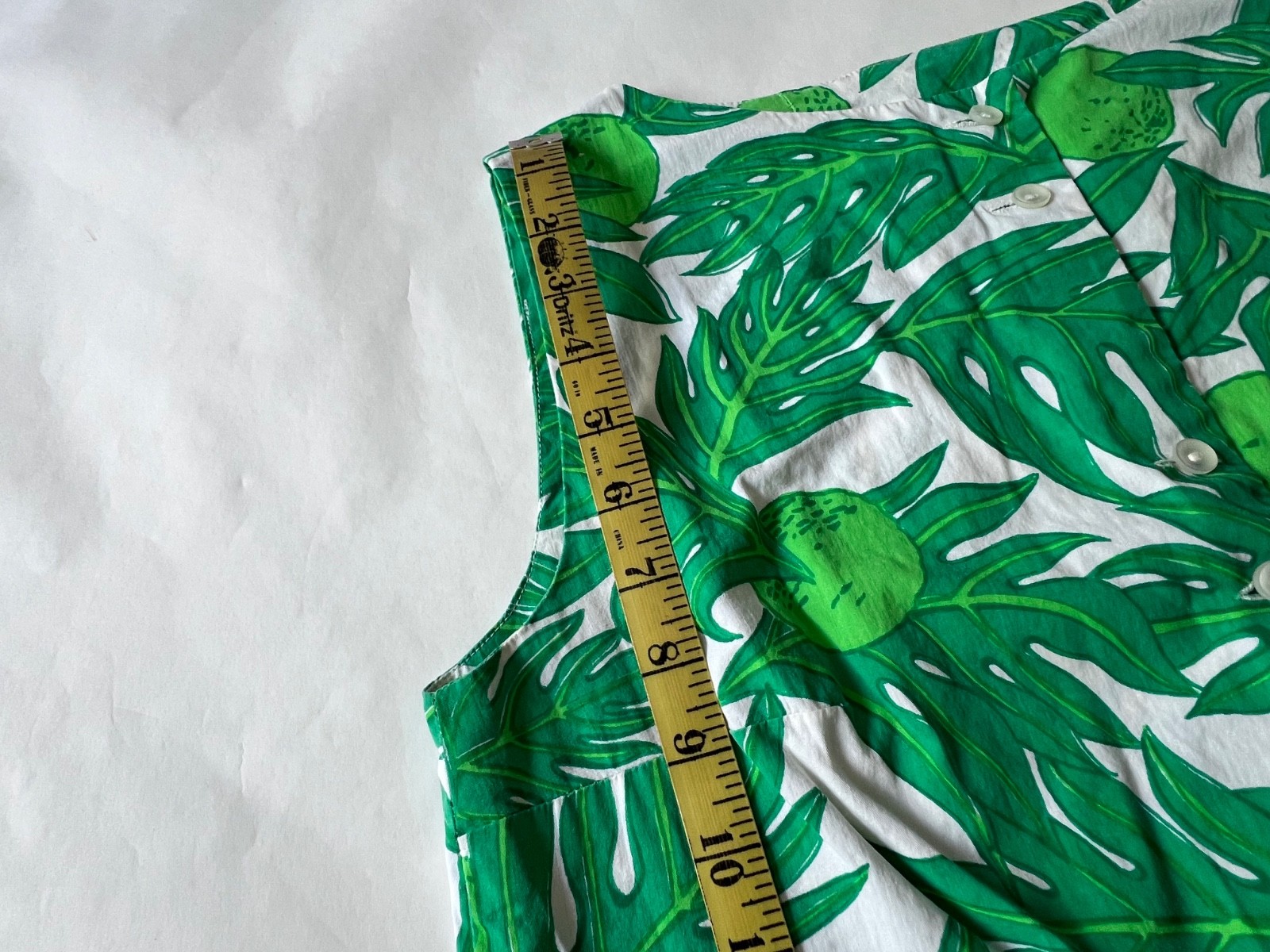 VTG 60’s Ruth Clarage Green Palm Leaves Lime Print Tunic Resort Sleeveless Top M