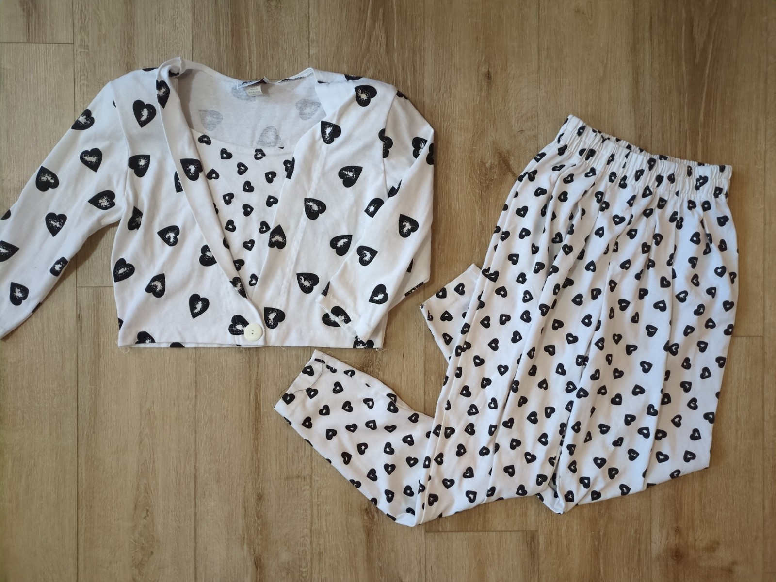 Vintage 80s 90s Lounge Top Pants Matching Outfit Set Small Loud Pattern Hearts S