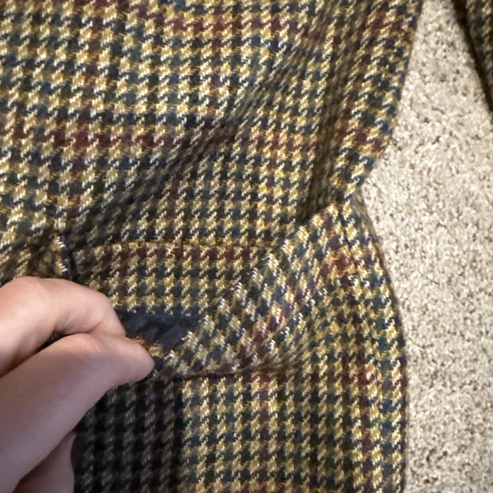 Vtg International Scene Wool Blazer Houndstooth Suede Collar Womens 10 Russia