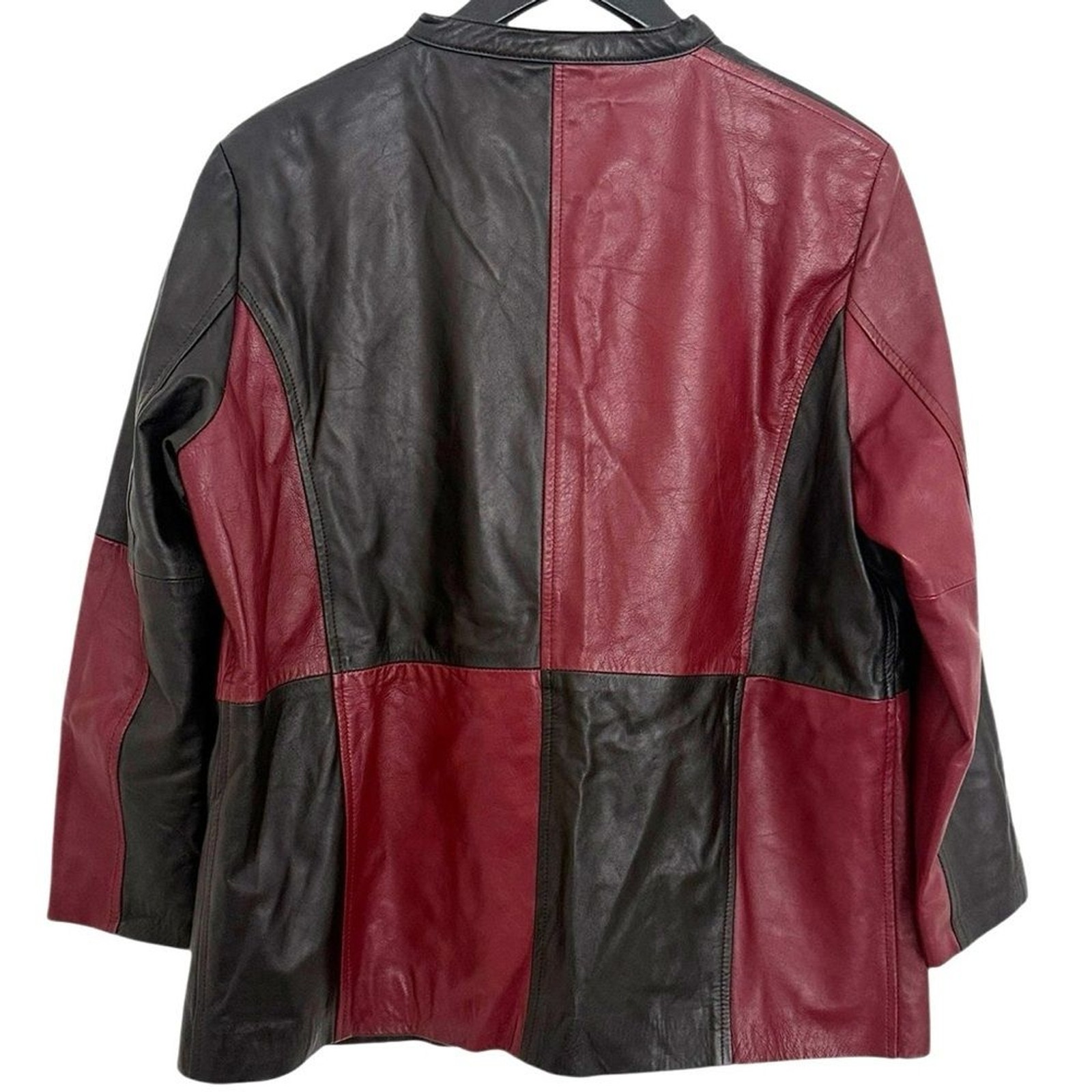 Forenza Vintage 80s Italian Black Wine Red Color Block Leather Jacket Sz XL