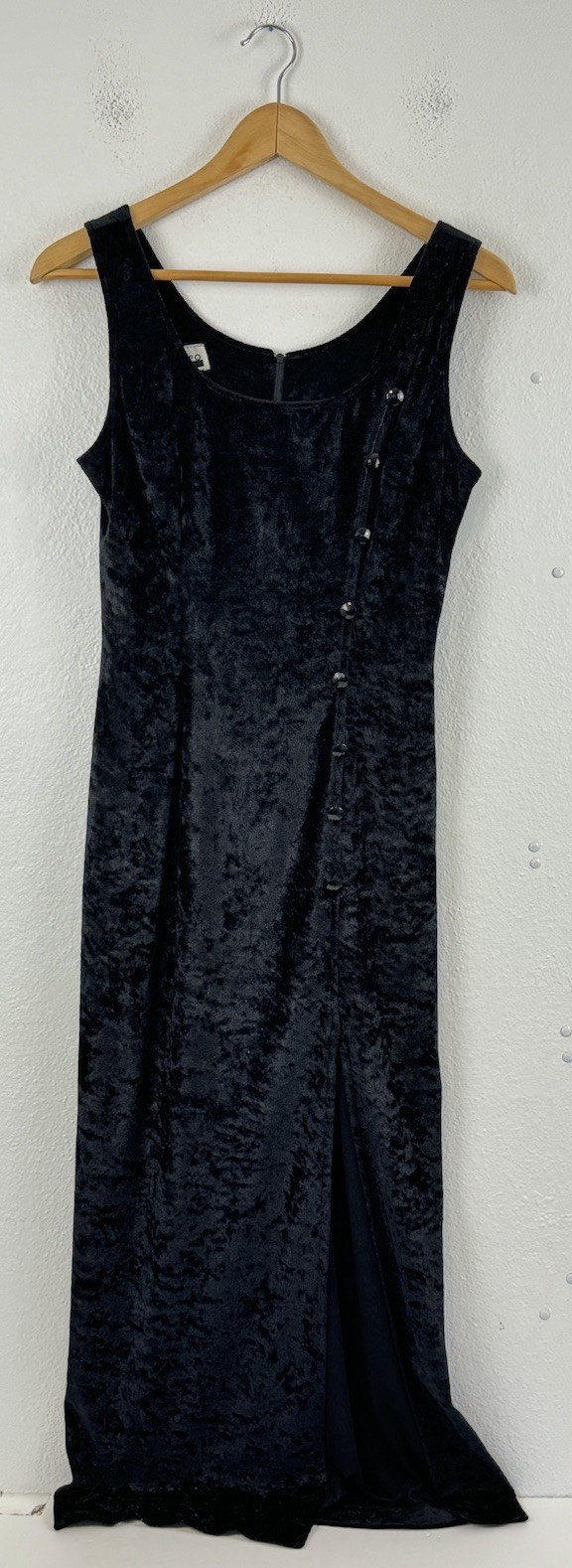 Vintage 1990s Contempo Casuals Velvet Maxi Dress Black Thigh Slit Size 5