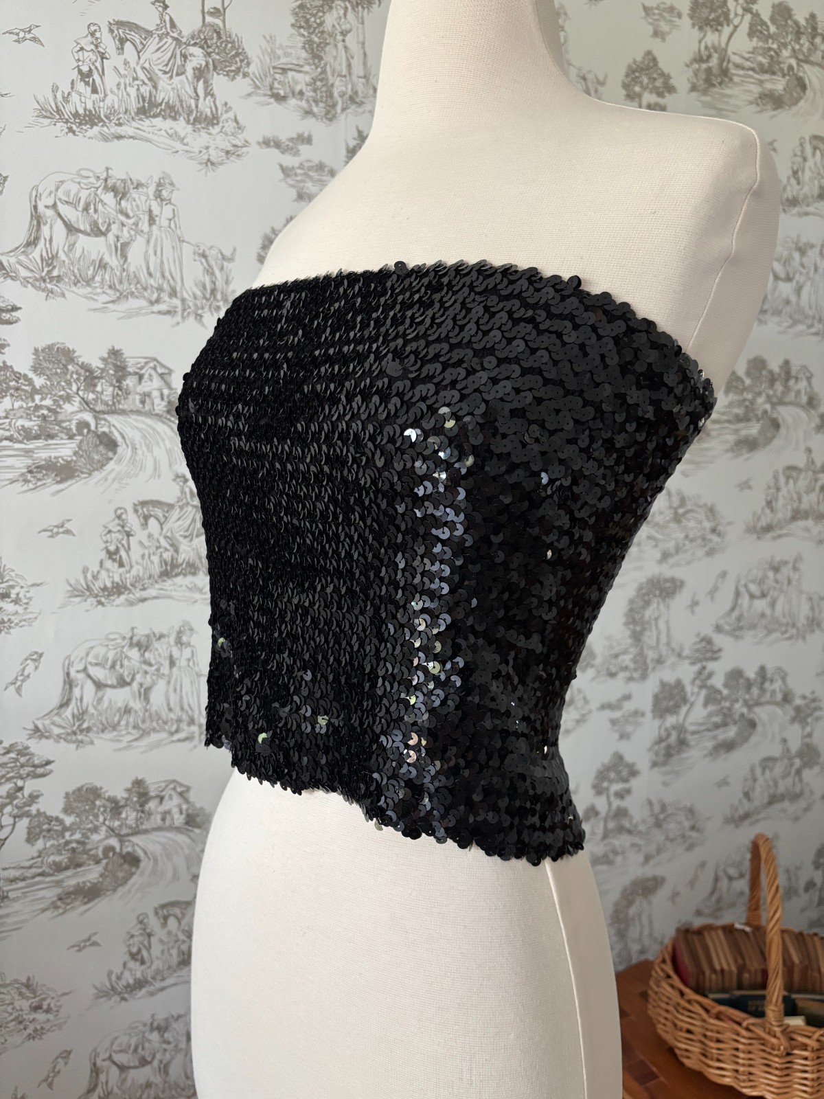 Vintage 90s Jump Black Sequin Tube Top – Strapless Top Formal Party Club Glam