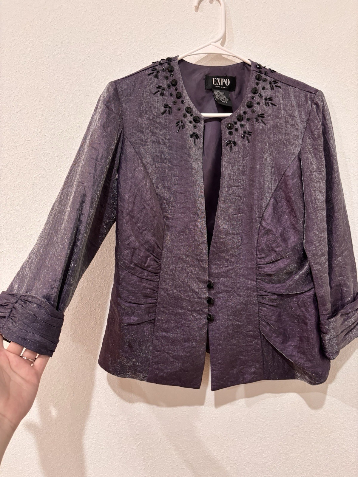VTG 90s EXPO Purple Beaded 2pc Blazer Set S Whimsigoth Office Siren Formal
