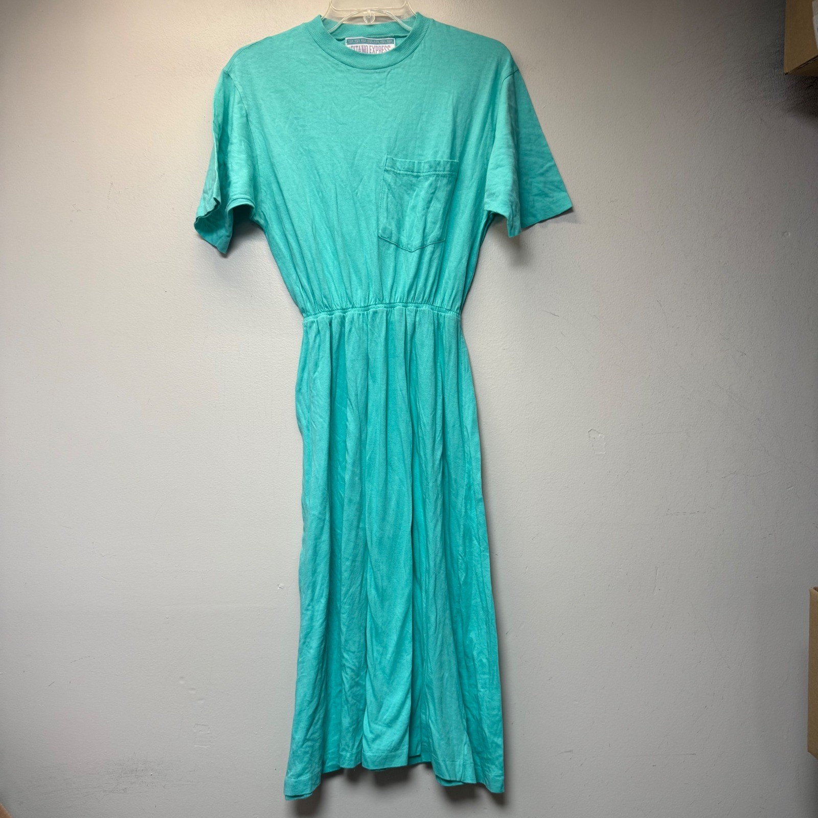 Gitano Express T-Shirt Dress Women S Teal Excellent Vintage Pocket Midi Cotton