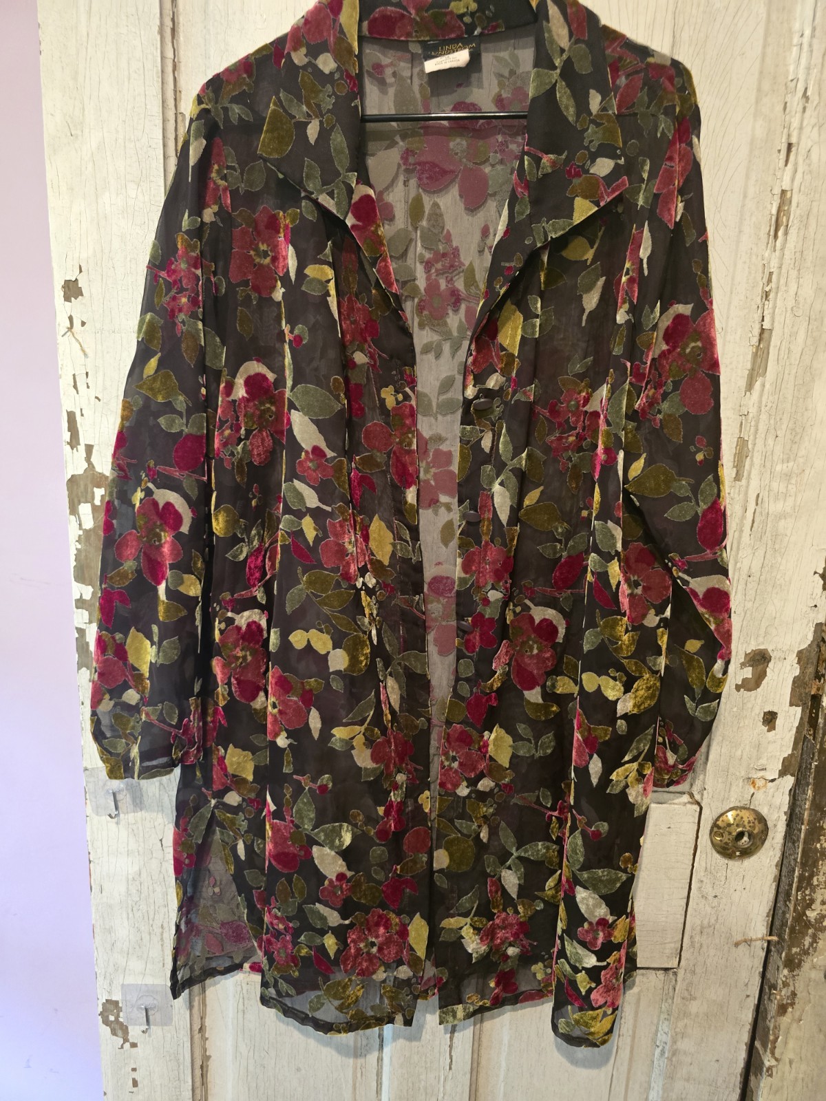Linda Lundstrom Vintage Sheer Duster With Velvey Floral Print Boho Witchcore 18