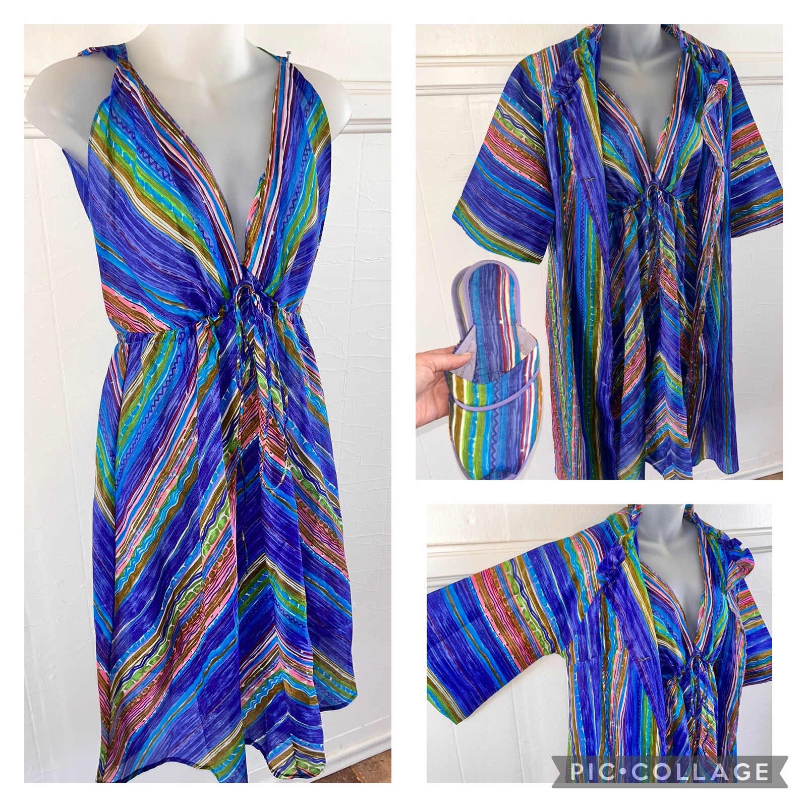 Vtg Marshall Field Eye Ful By The Flaums 3-pc 60s MOD Peignoir Nightie + Robe M