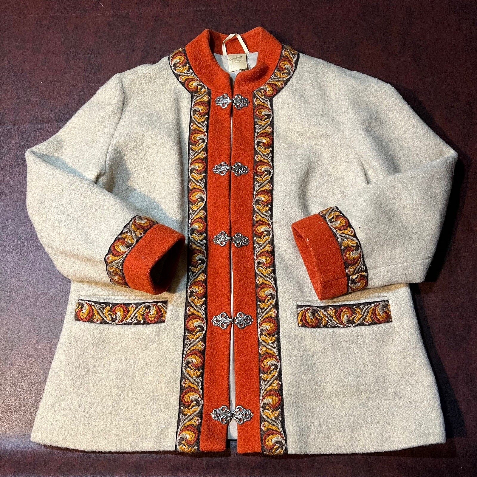 Vintage Firda by Evebofoss Jacket Womens 44 Boiled Wool Nordic Pewter Clasps