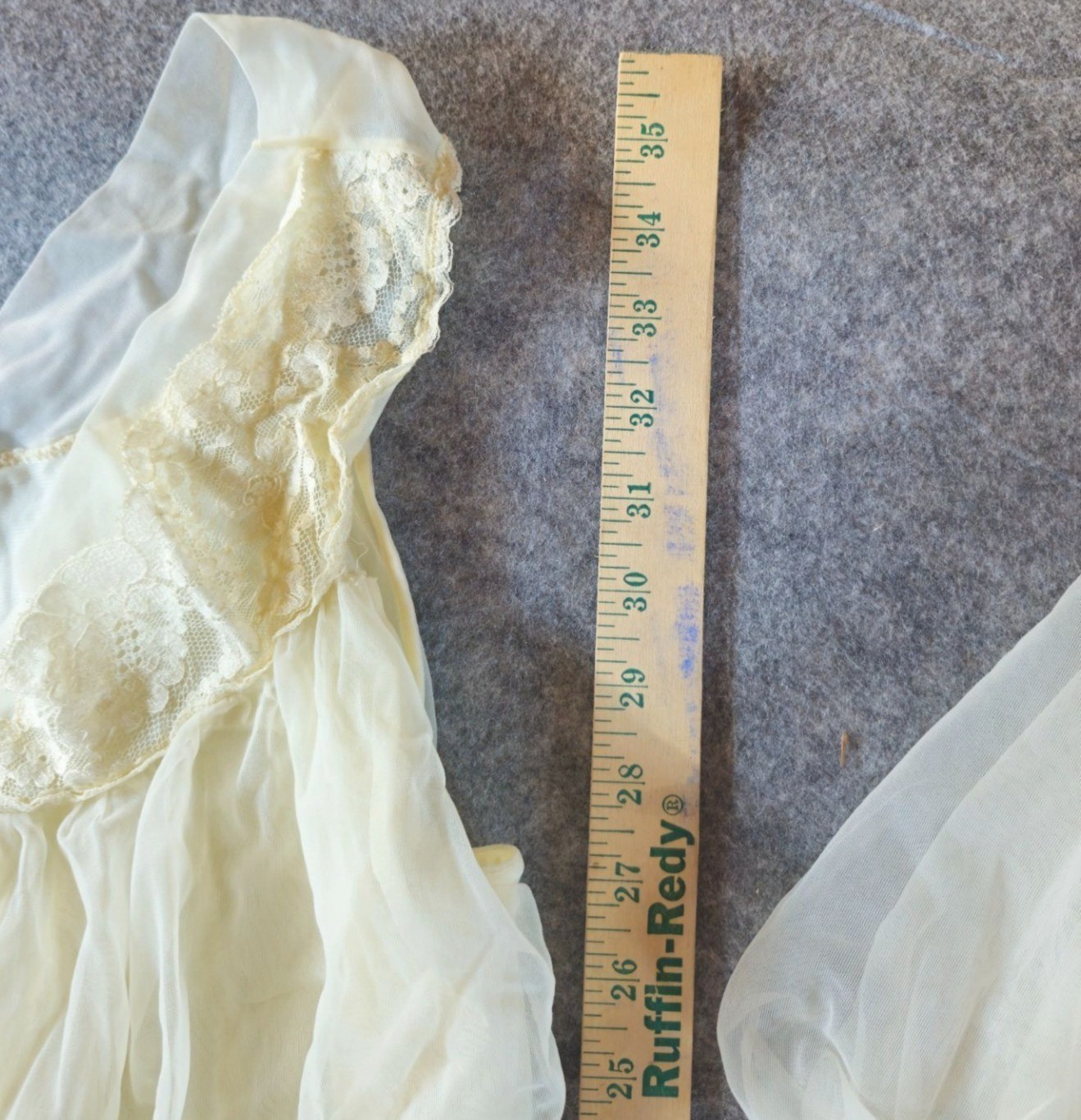 1960s Vintage Babydoll Sheer Ivory Nylon Nightgown Peignoir Set Lace Detail READ