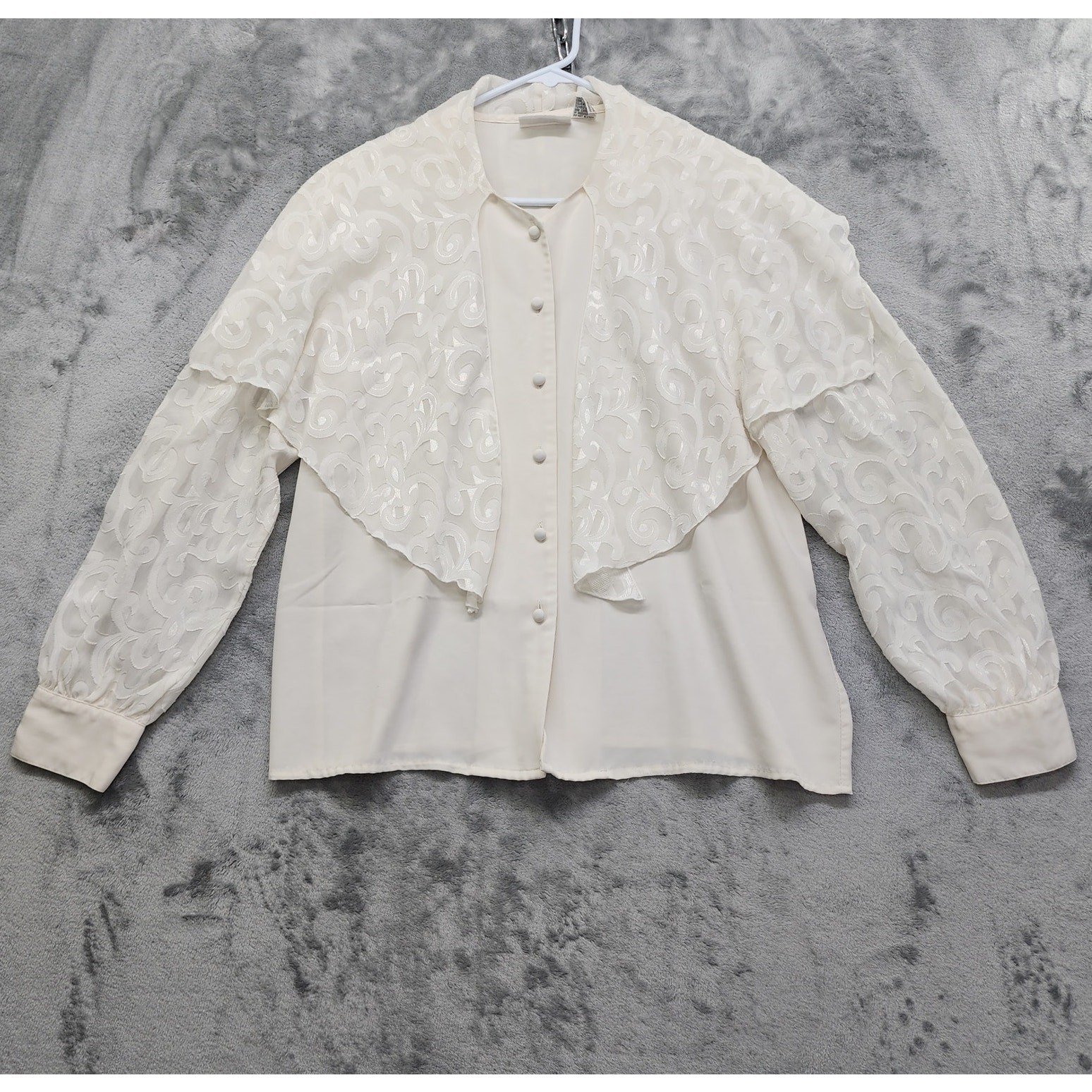 Vintage Ilyssa Maxx Chiffon Caped Button Front Blouse Size 16 Ivory Cottagecore