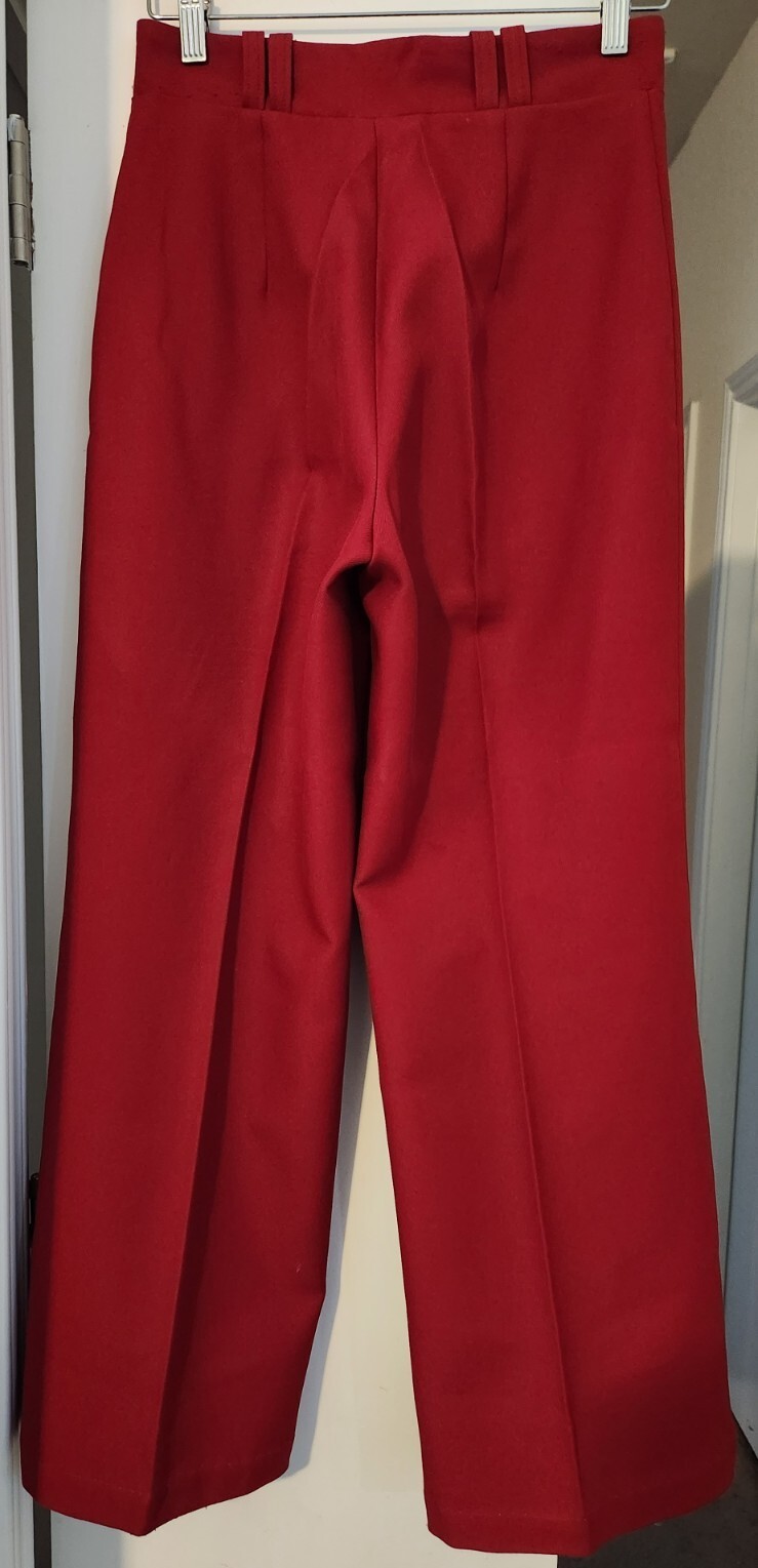 Vintage 1970s With-It Women’s Red Pants W28″ L27.5″ Bell Bottoms YKK Zip Disco