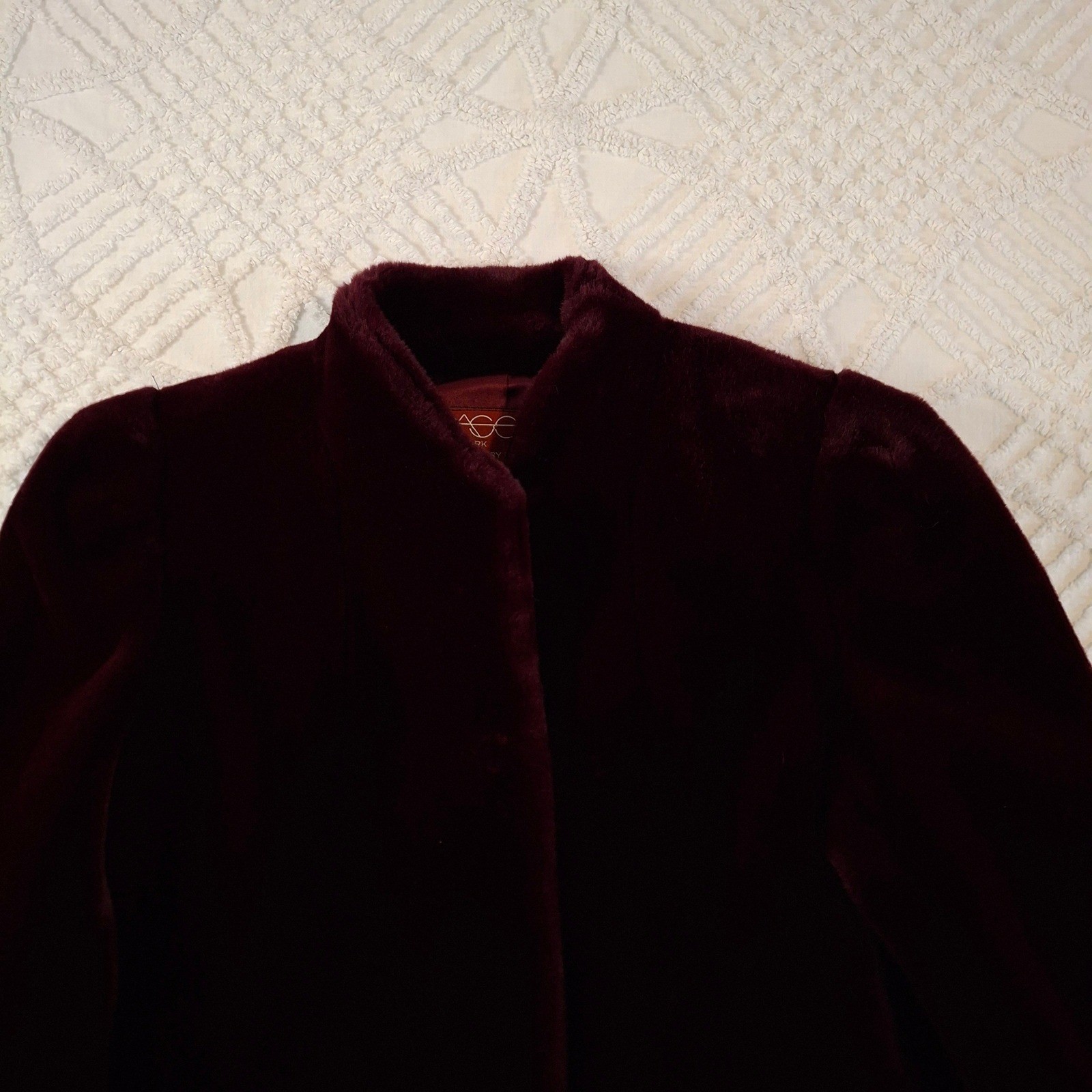 Vintage Sasson Medium Burgundy Faux Fur Coat Glenoit Made in USA Wine Red Glam