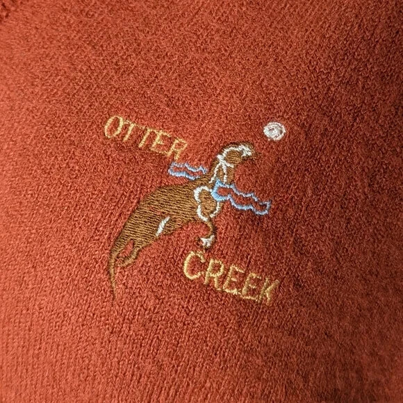 Vintage Lady Pickering Otter Creek brown orange long sleeve v neck sweater L