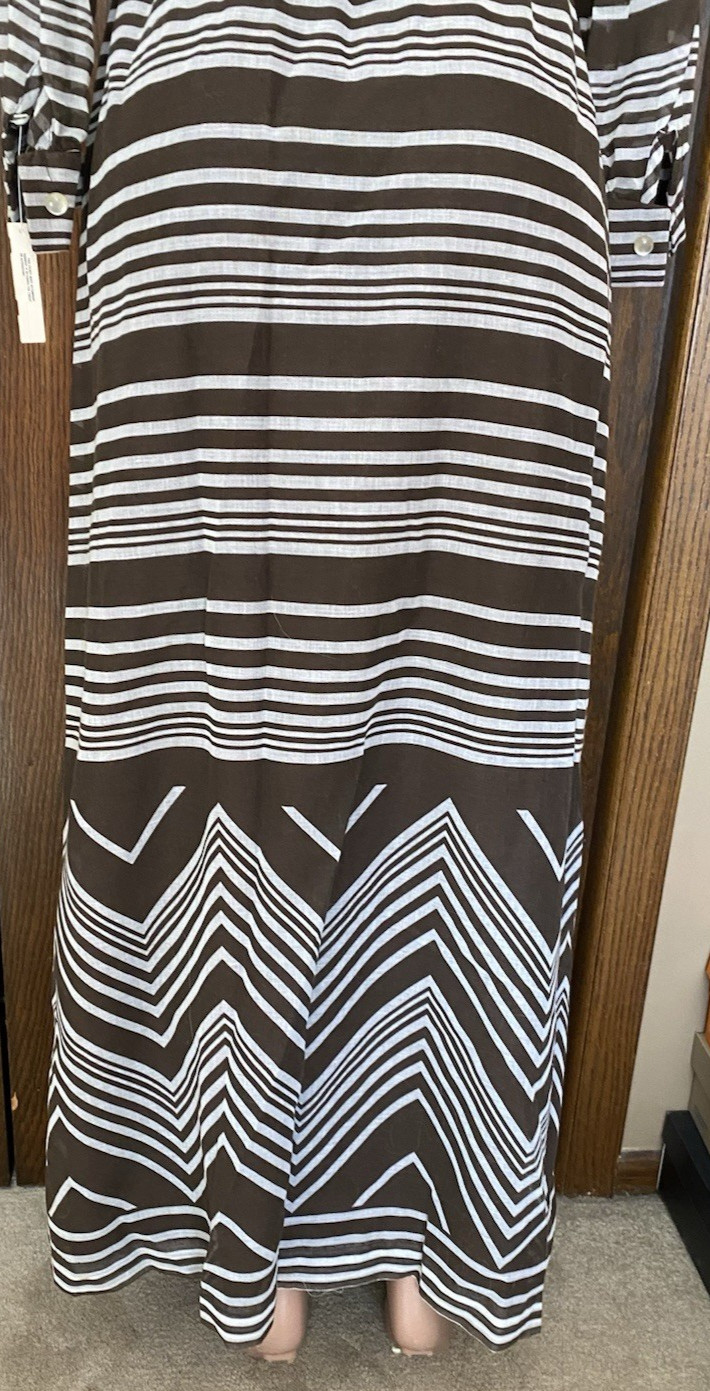 VTG 1963 Field-Schlick Women’s Striped Brown White Sheer Sleeve Maxi Dress NWT