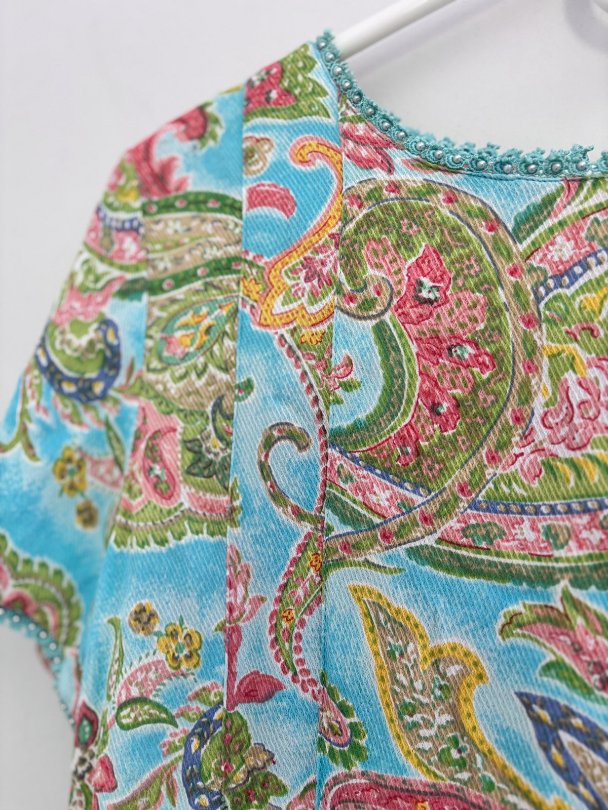 Sarah Elizabeth Vintage Cottagecore Prairie Maxi Dress Sz 6 Blue Pink Paisley