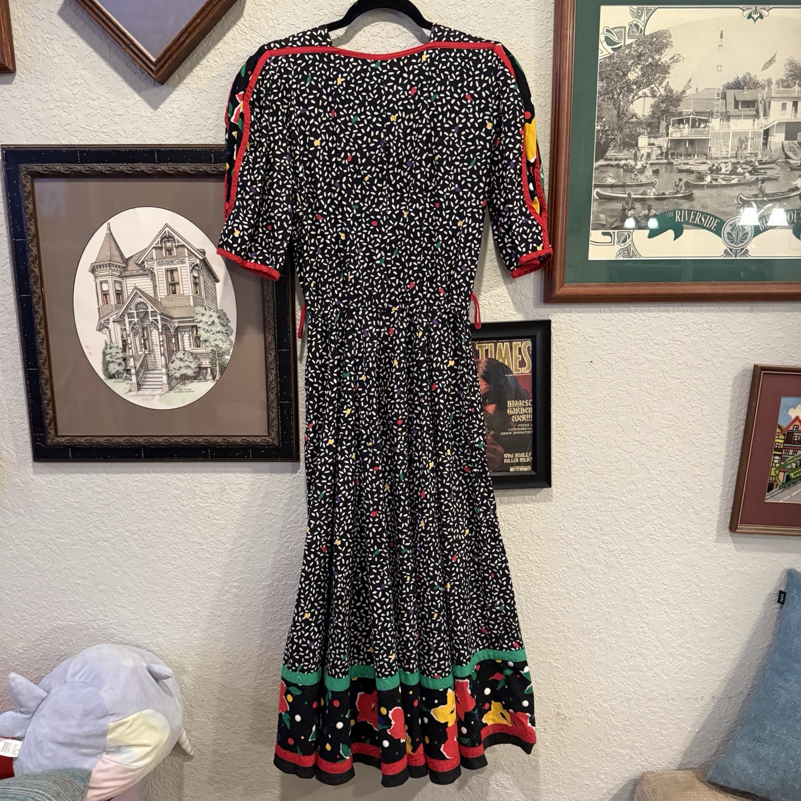 Vintage 80s RARE Choon California Dress Full Skirt Pockets Size 8 Colorful Twirl