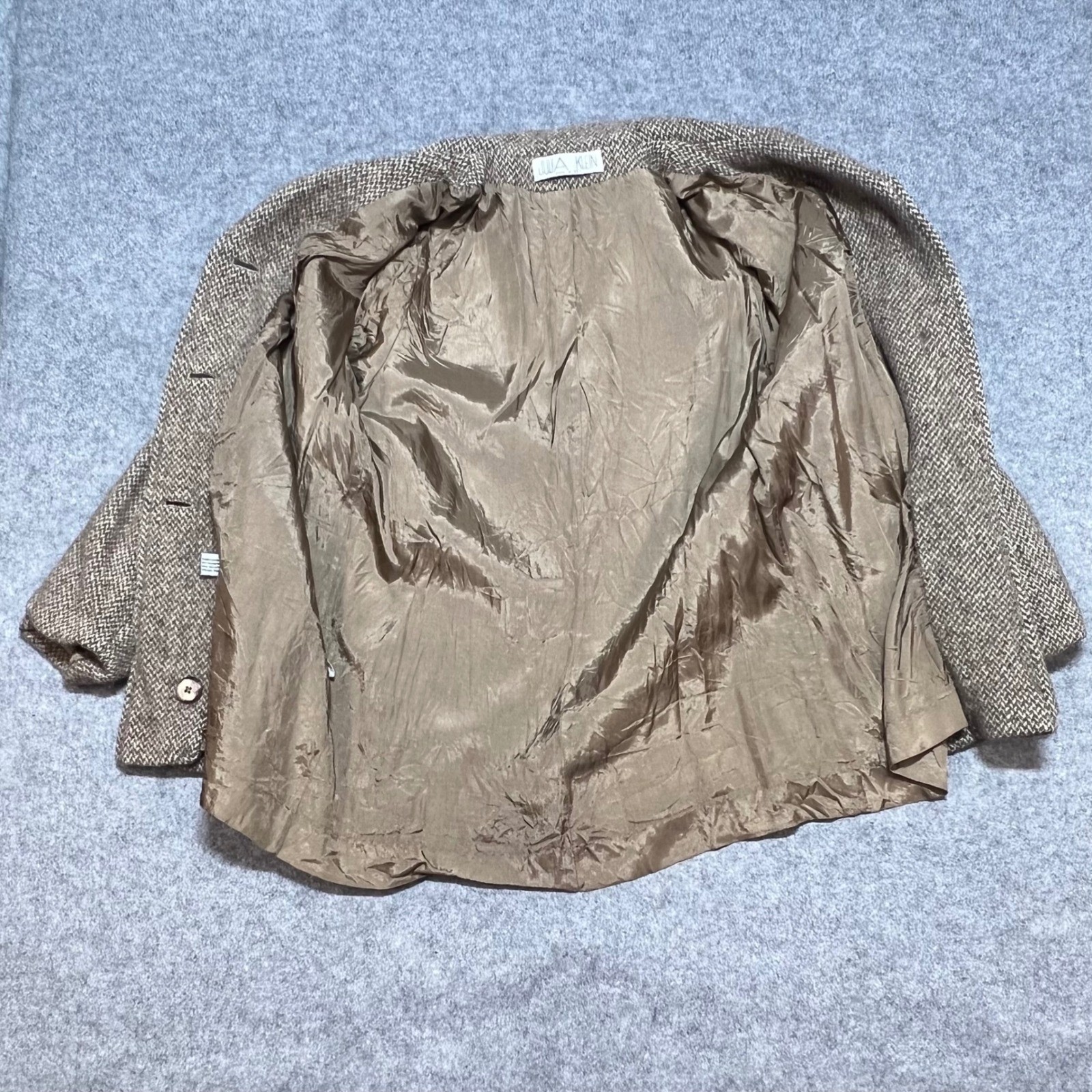 Julia Klein Vintage Brown Herringbone Wool Blend Coat Made in USA Womens Small