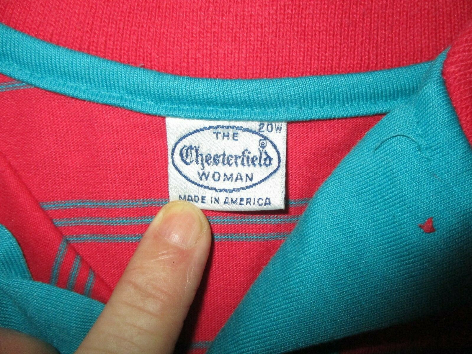 vtg 1980s CHESTERFIELD WOMAN POLO RUGBY SHIRT Salmon Pink Red Stripe Size 20W