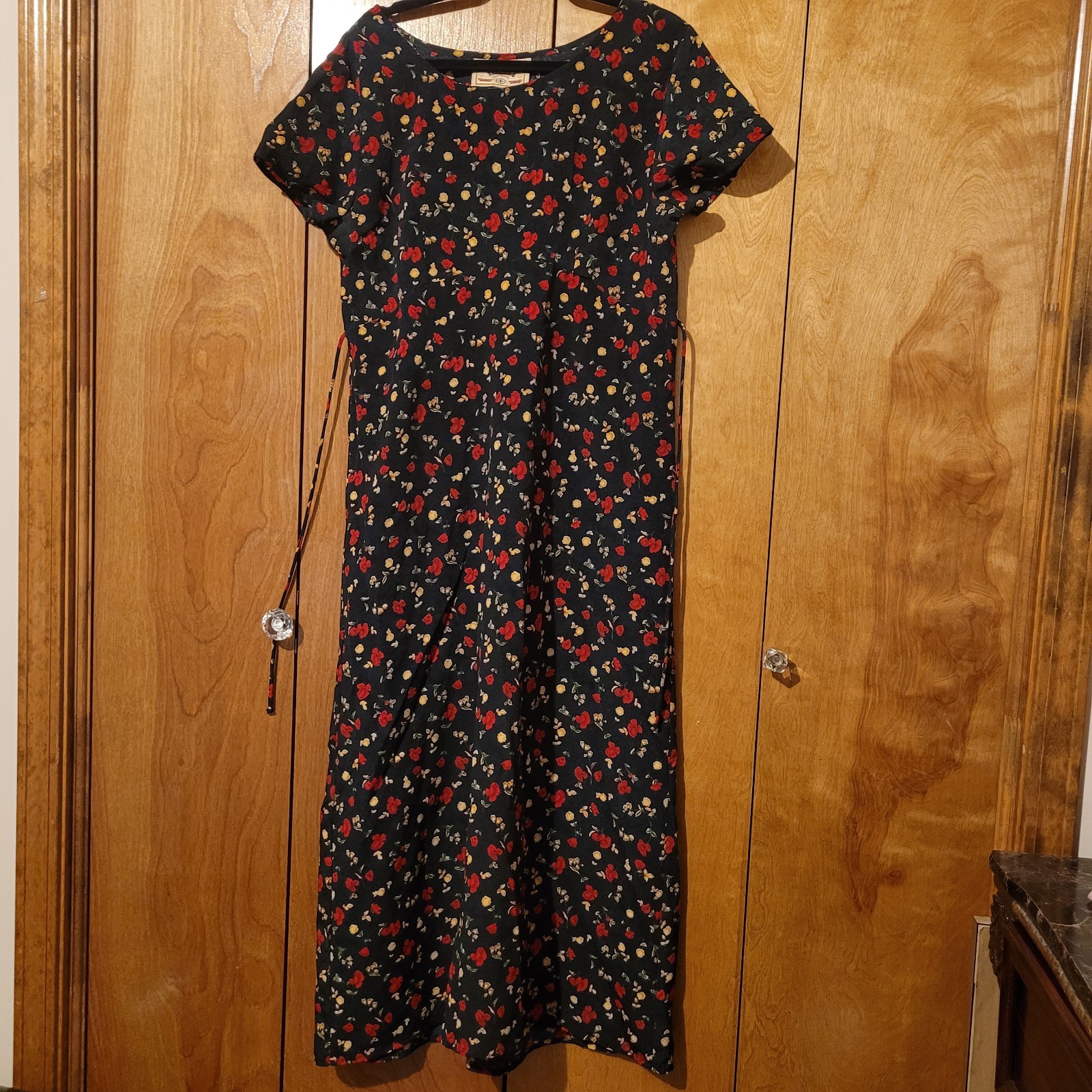 Vtg 90s Timeless Tickets Clothing Floral Dress Tie Waist Maxi Grunge Sz Large
