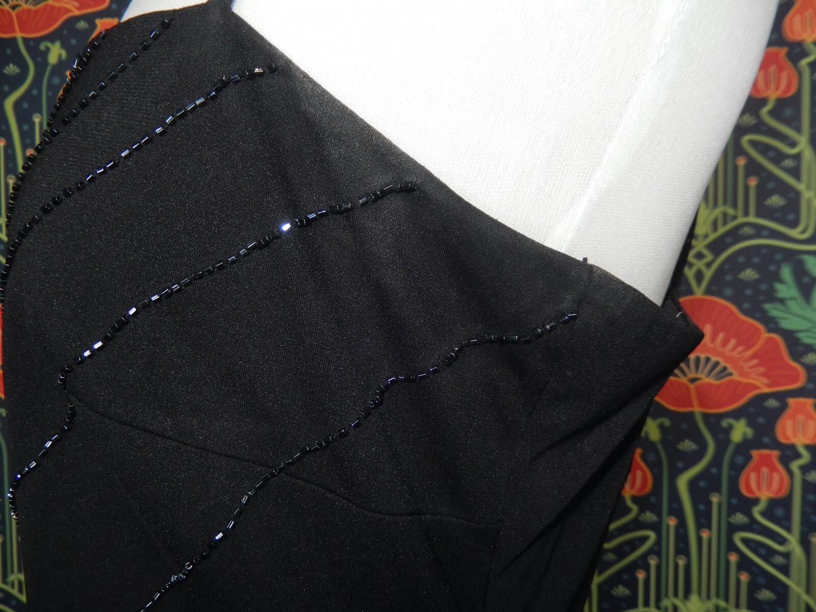 Vintage 90’s Y2K Whimsigoth Black Diagonal Beaded Homecoming Prom Formal Dress
