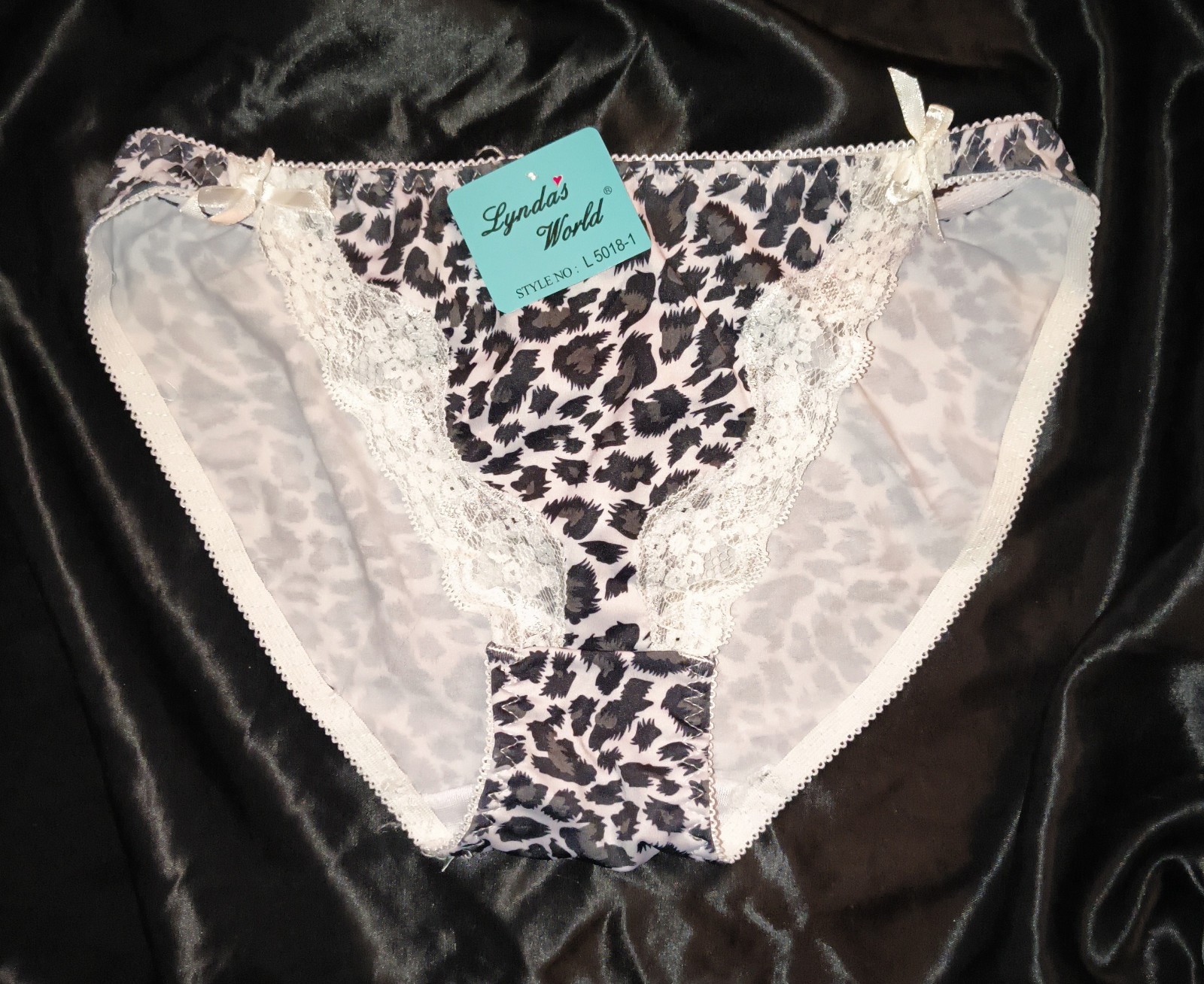 Vintage NWT Low Rise Animal Print & Lace String Bikini Nylon Panties-XL