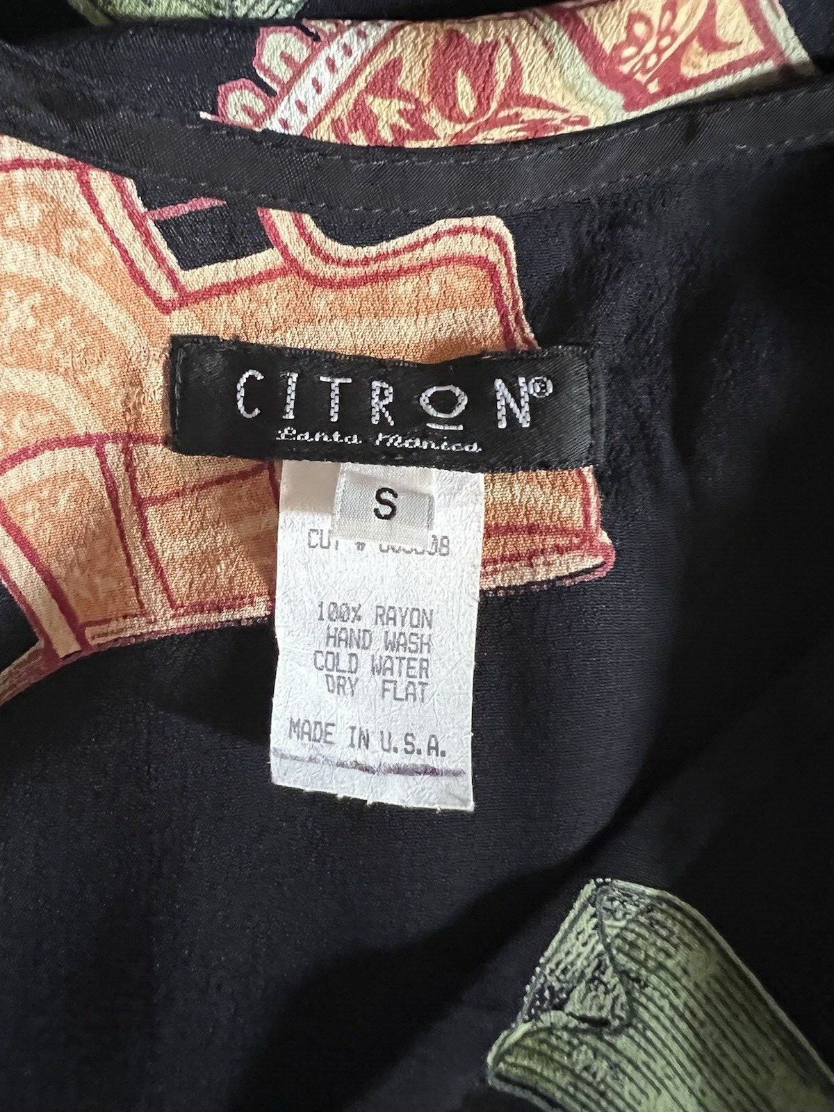 Vintage Citron Maxi Dress Rayon Sleeveless Patchwork Size S. d387