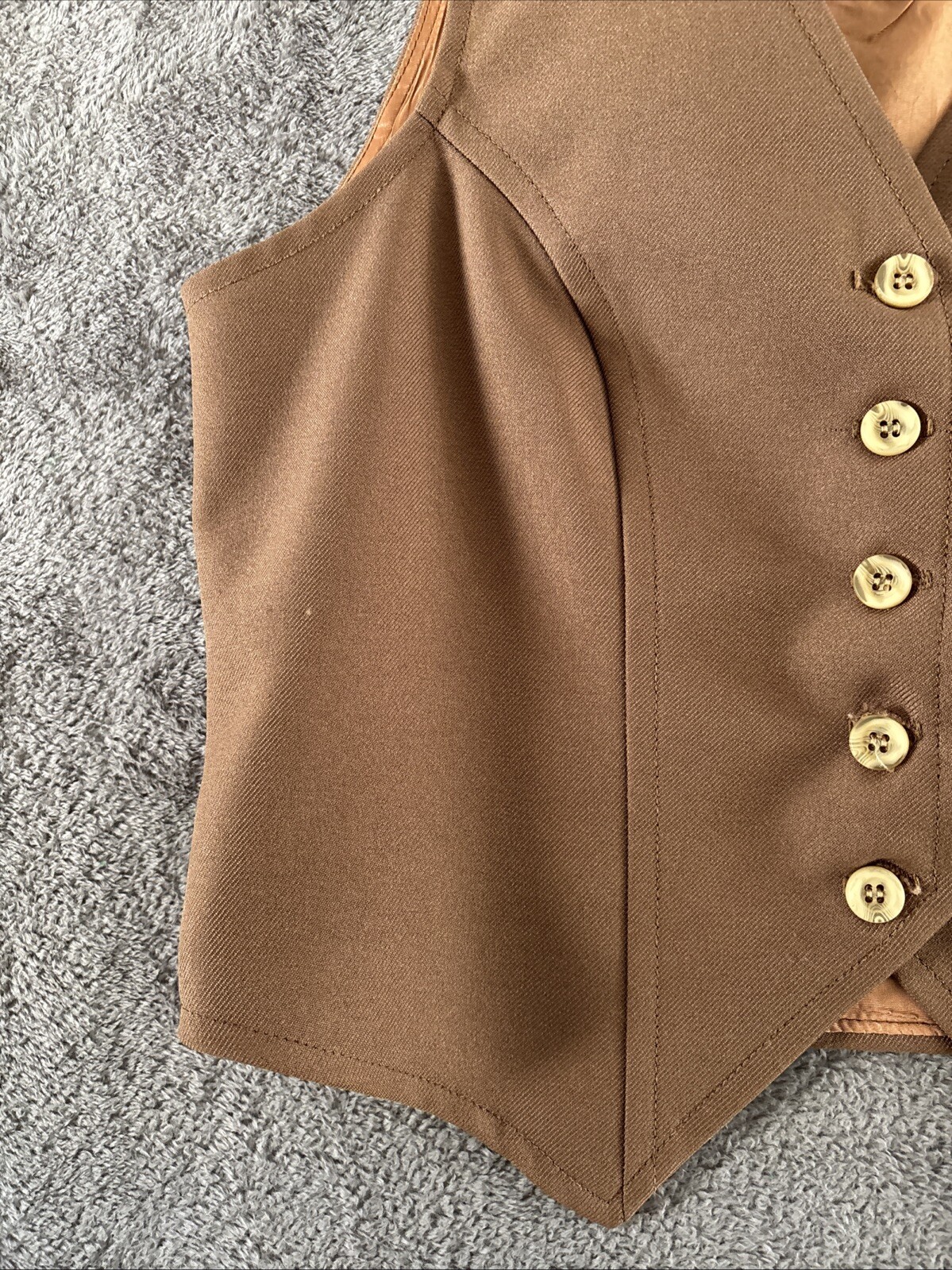 Lady Dickson Jenkins Vest 1970s Vintage Beige Button Front Fitted USA Made SNL