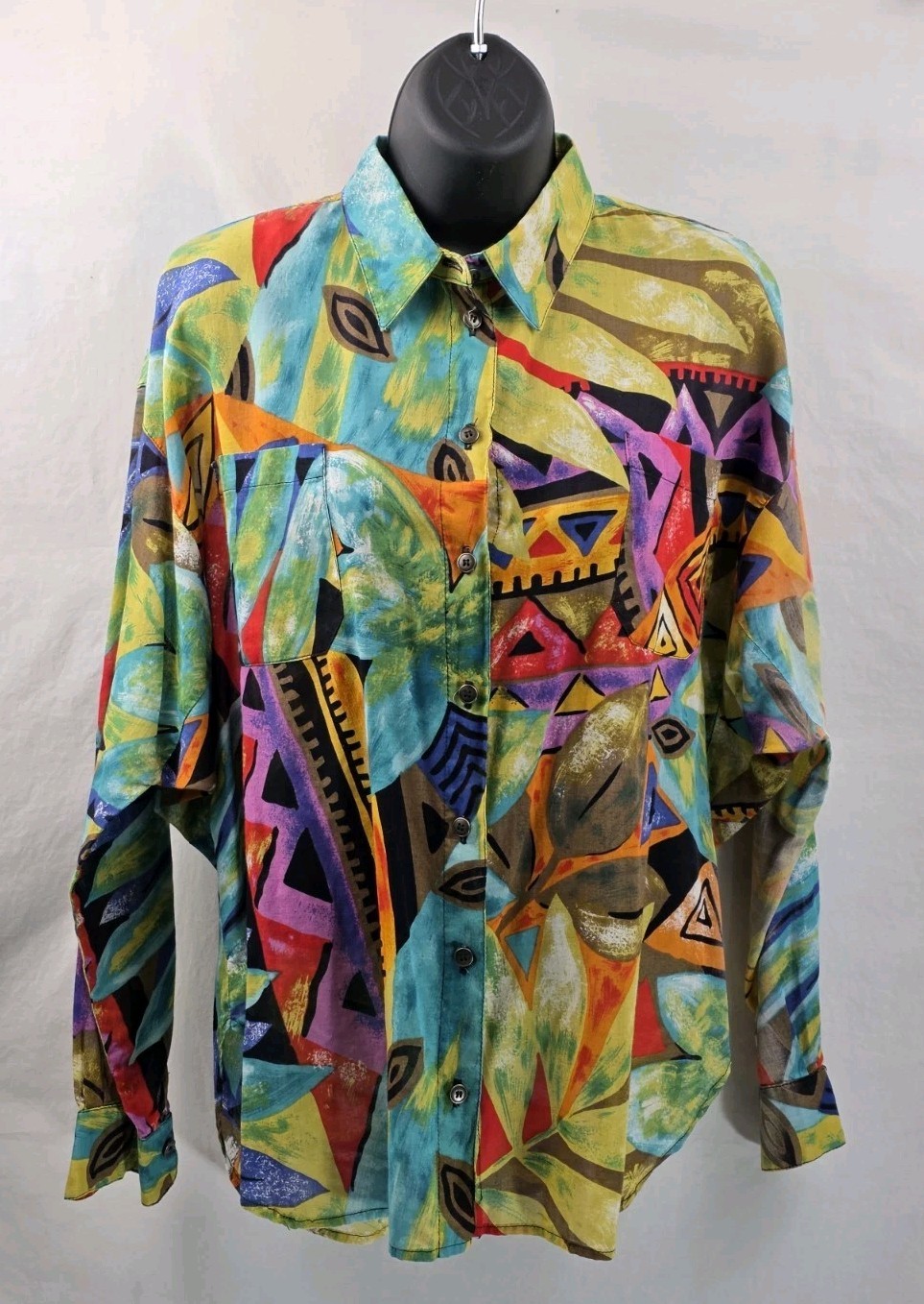 Vtg Howard Wolf Womens M Blouse 80s 90s Abstract Geometric Multi Color Shirt