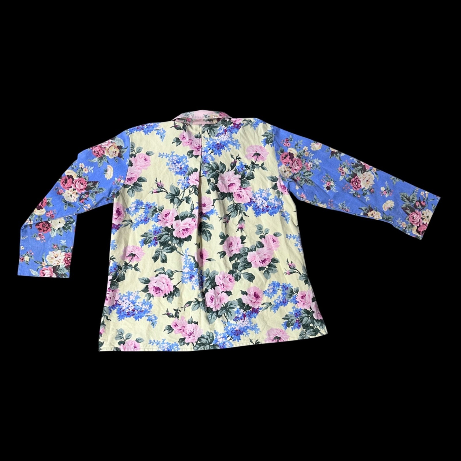 Vintage Floral Blazer Jacket Button Up Medium Romantic Blue Yellow 90s Cottage
