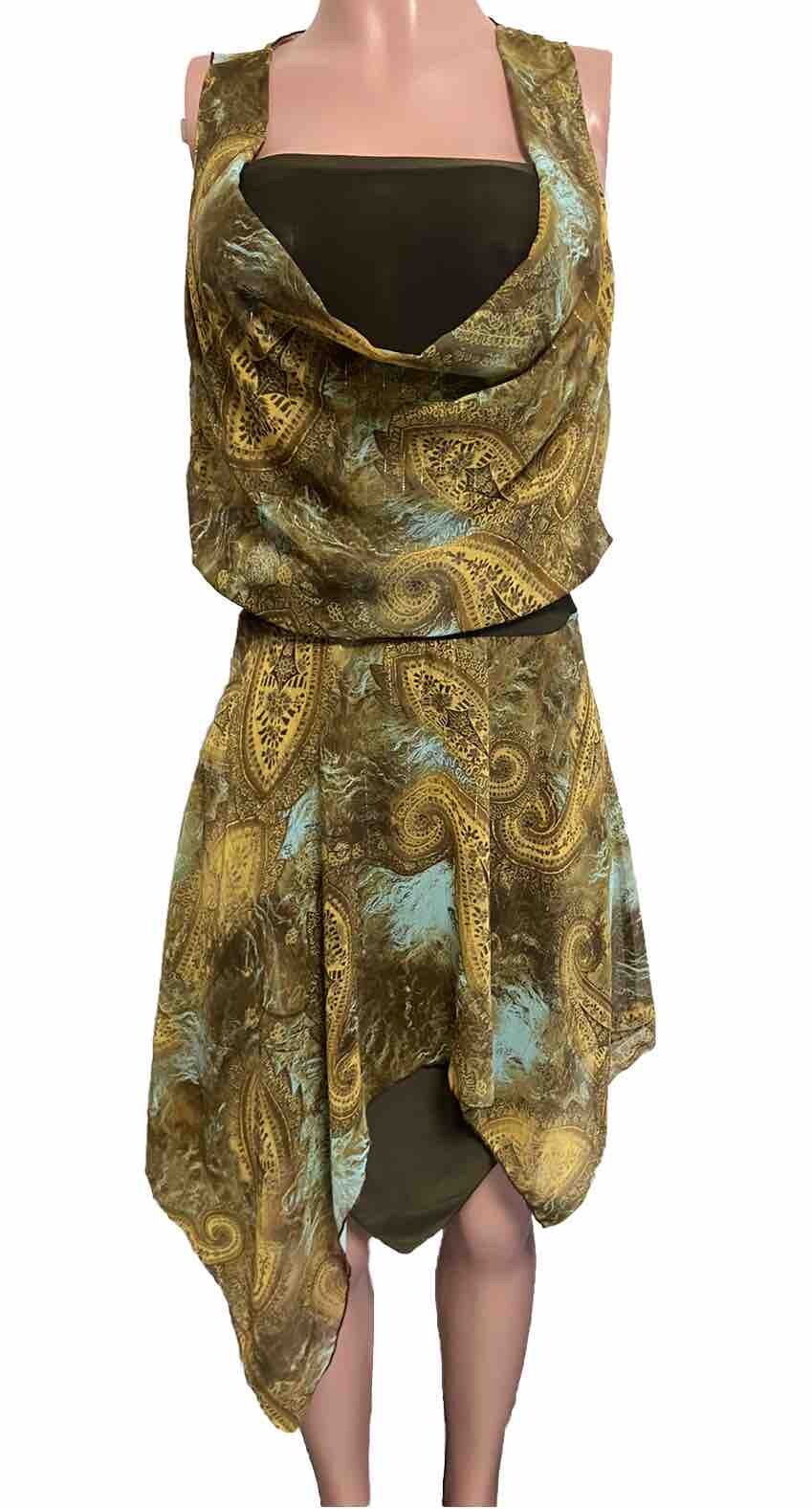 True Y2K Fairycore Disco Floral Drape Asymmetrical Dress Chiffon Stretch S V2K