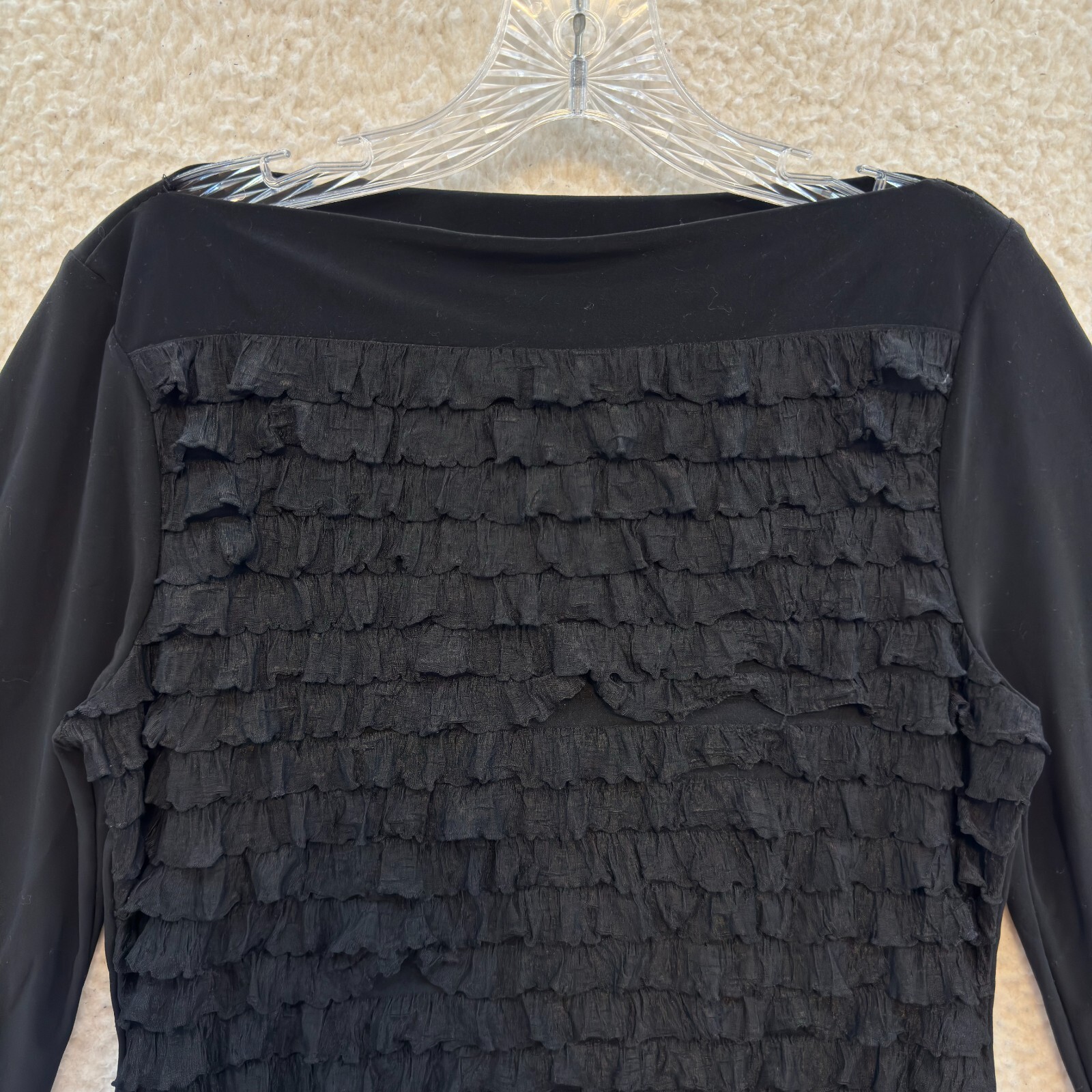 Y2K Vintage Top Medium Black Flare Sleeve Boat Neck Slinky Stretch Corpcore