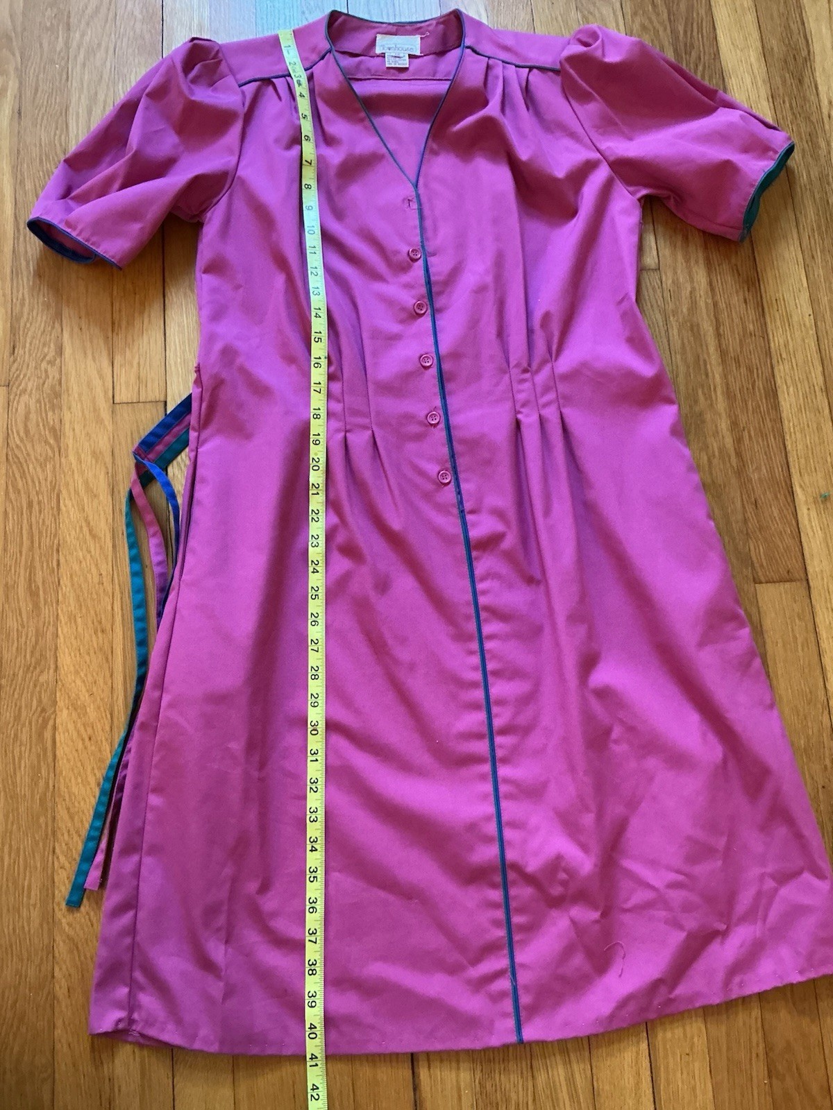 Vintage Day Dress Townhouse 80s Prep Pink Color-block Piping Whimsy 14 M L