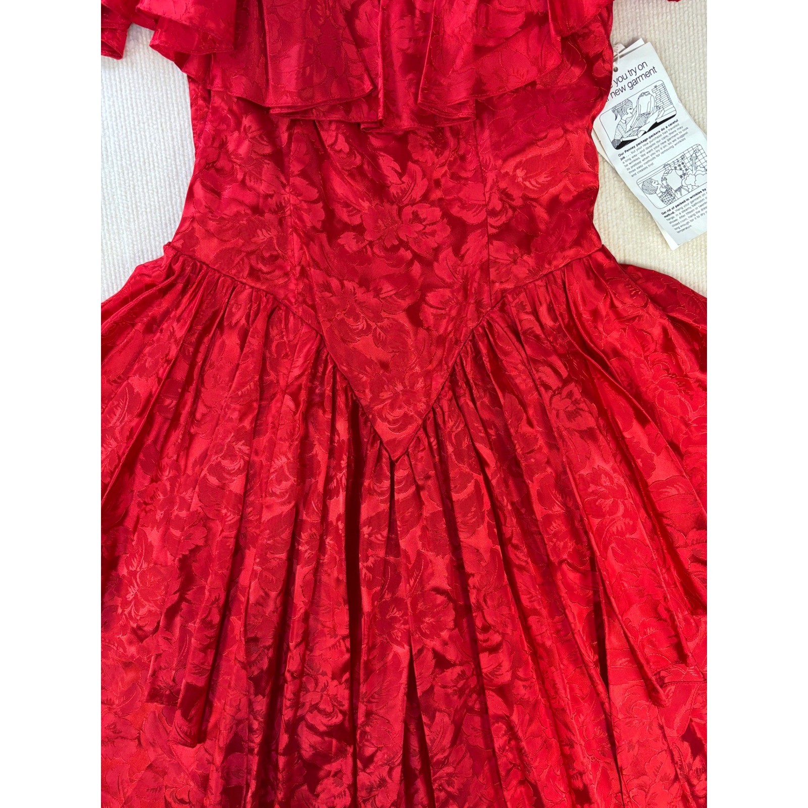 Vintage Red Floral Jacquard Off Shoulder Basque Waist Goth Renaissance Dress