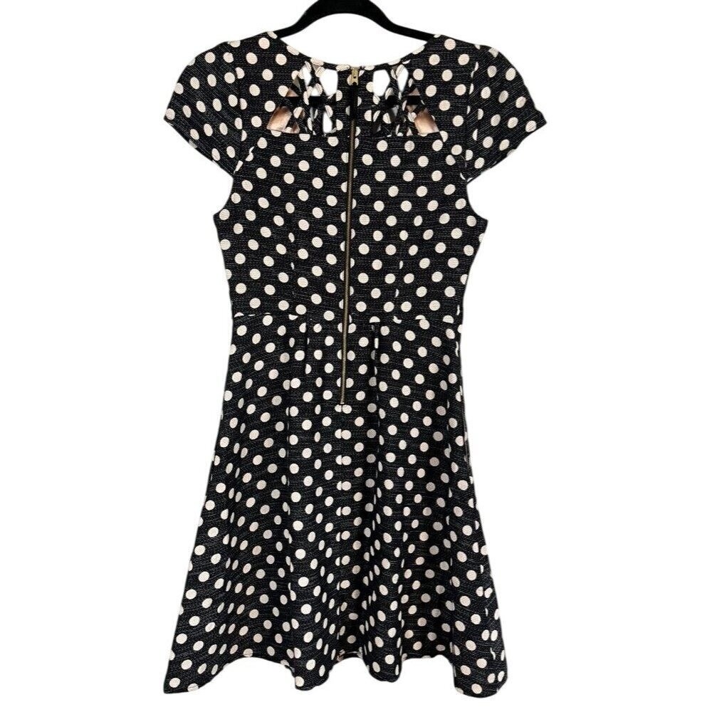 Anthropologie Maeve Polka Dot Dress 0 Black Mini Swing Pinup Retro Preppy 80s