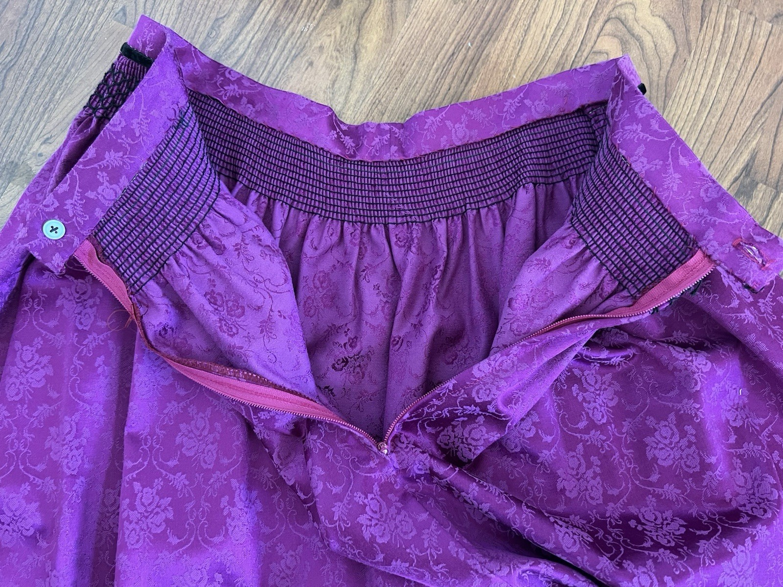 2 Skirts x Dirndl~1 Purple Damask w Lace~1 Embroidery Roses Dots Eyelets~S or M
