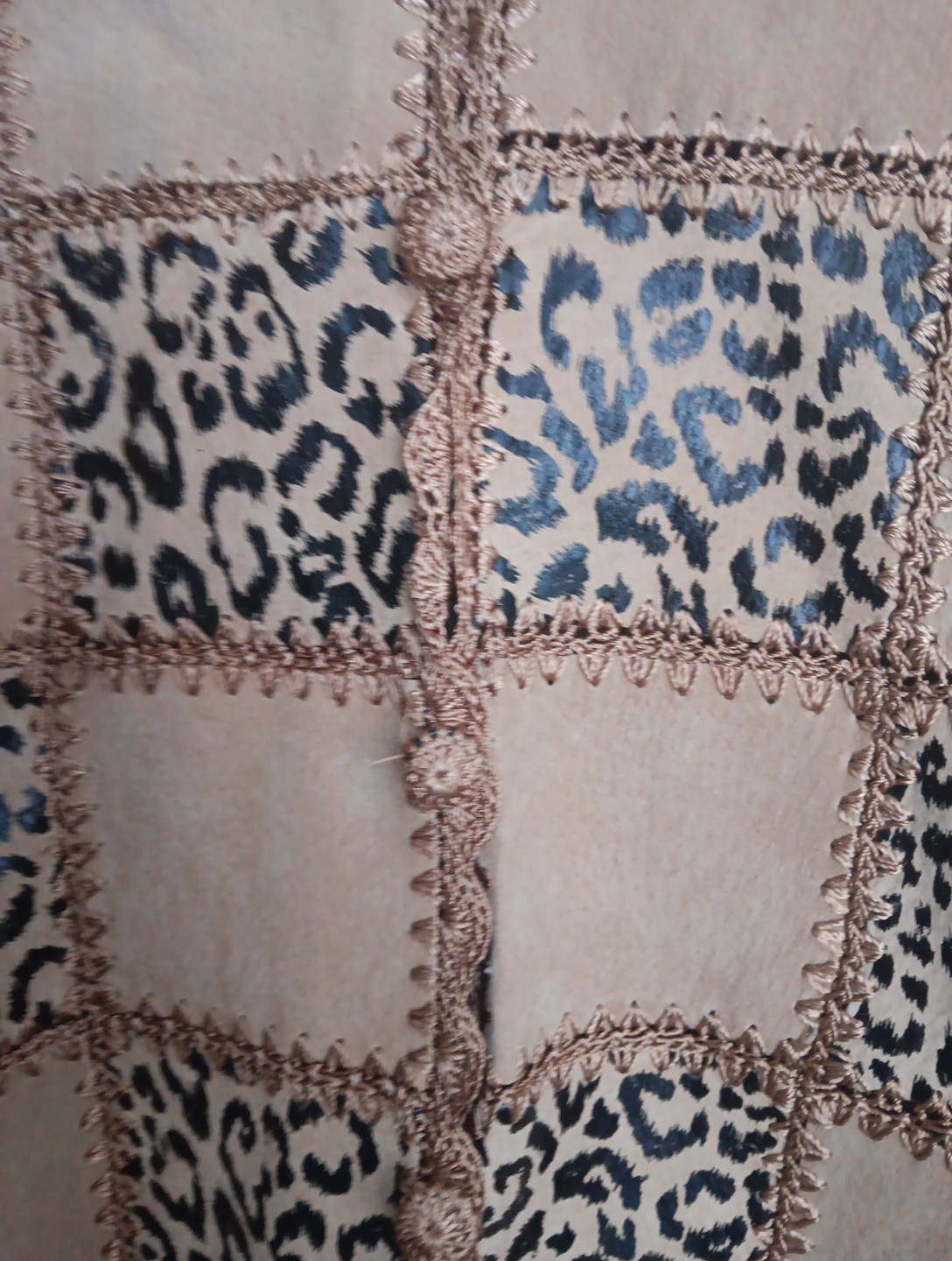 Vintage Brown Suede Leopard Jungle Patchwork Jacket Cardigan M/ L BOHO Animal