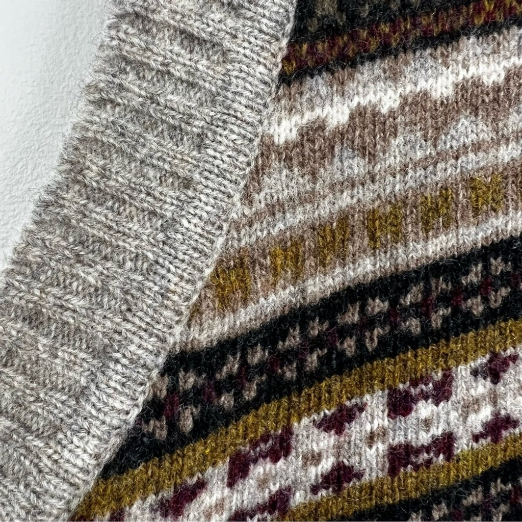 Vintage 80s 90s pure wool grey tan fair isle button front grandpa sweater vest M