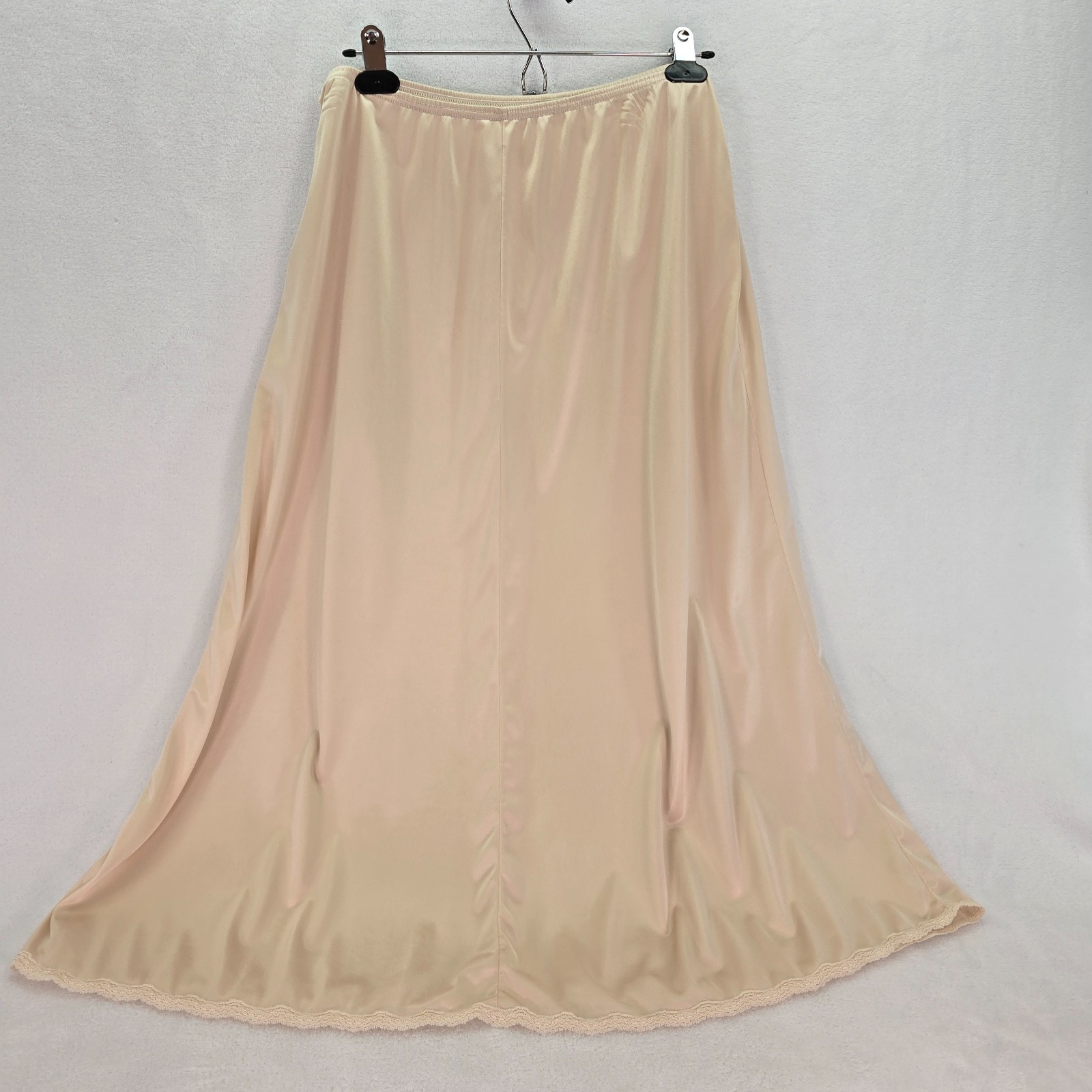 Vintage Cabernet Nylon Beige Maxi Half Slip 34″ Long Lace Hem Womens Large