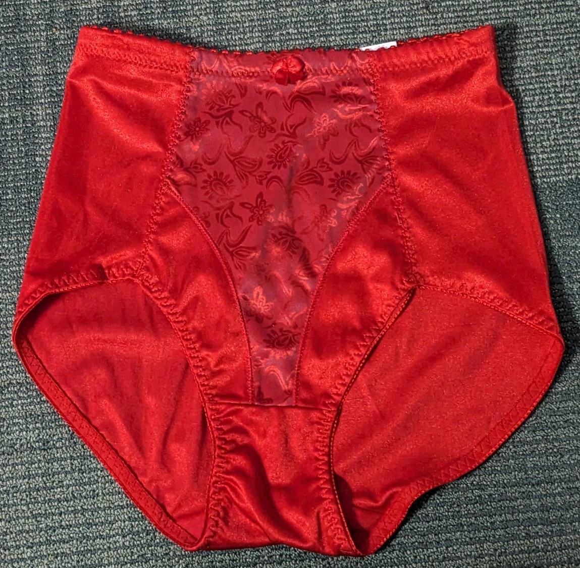 NWT Vtg Large Red Brief Panties Shiny High Cut Shaping Panty Donna Loren Brocade