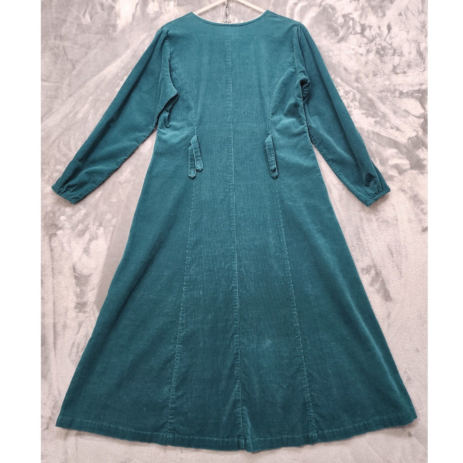 Vintage JG Hook Dress Women 10 Teal Green Corduroy Button Front/Back Midi Preppy