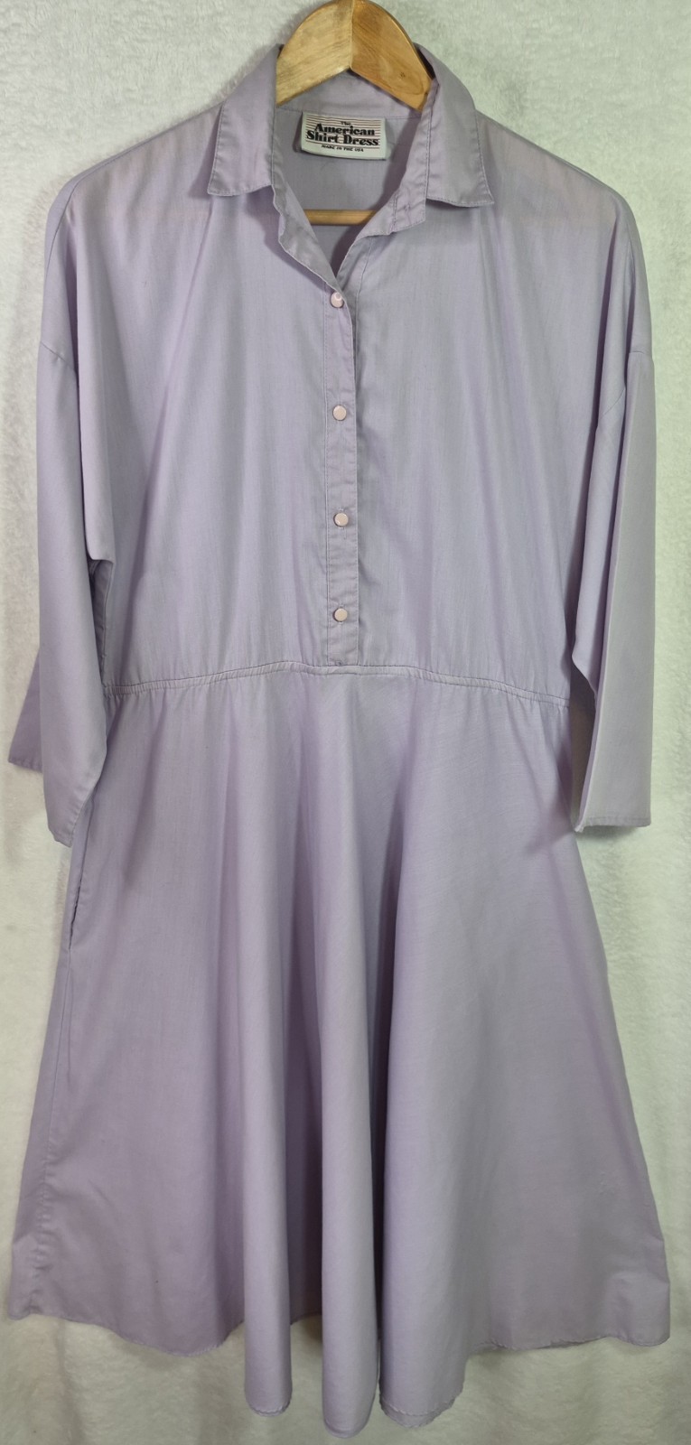 Vintage American Shirt Dress Lavender Midi Button Front Pockets USA Made 7/8