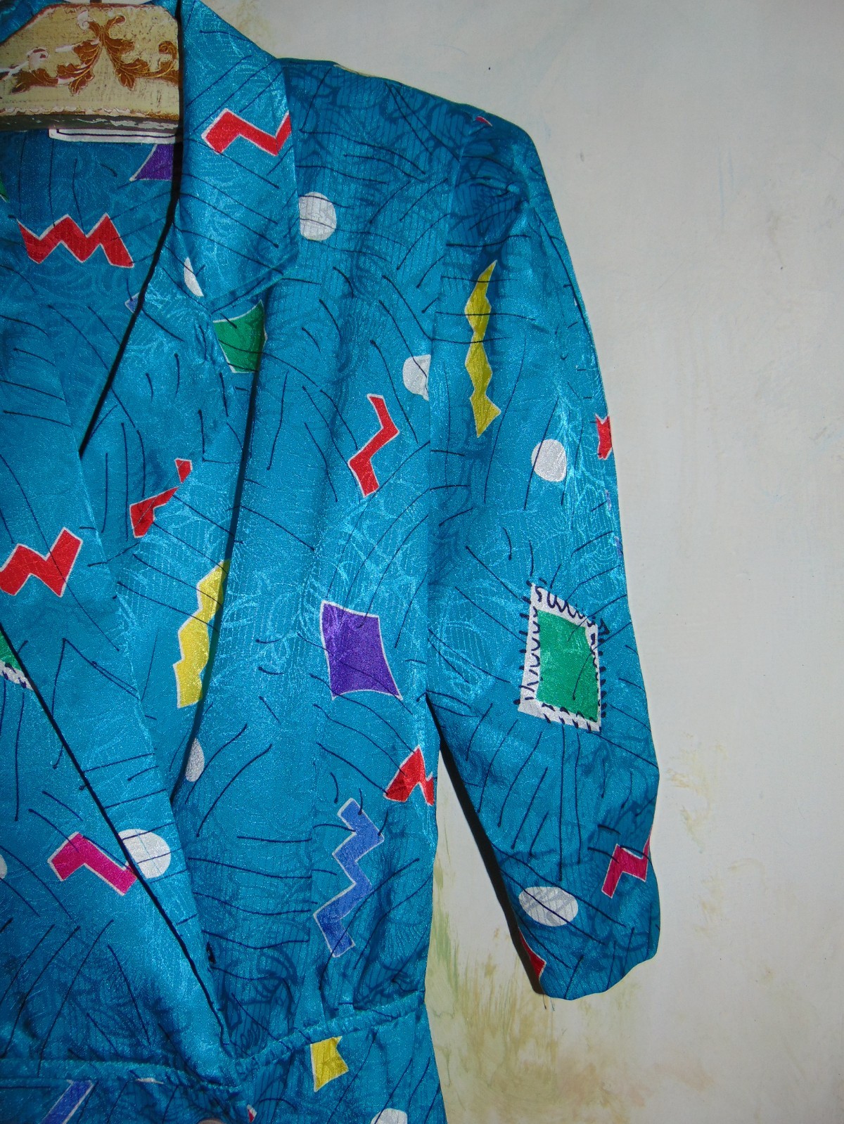 Vintage 80’s La Petite Connection Knee Length Midi Blue Geometric Pleated Dress