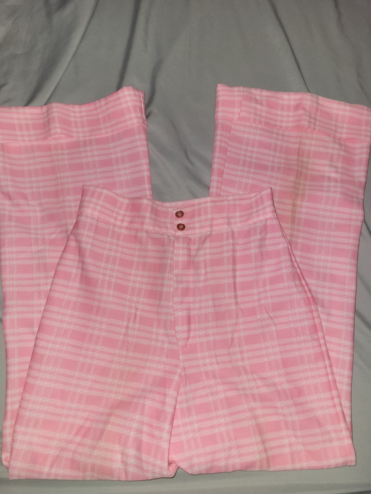 VTG Pristine 1970s Pink / White Plaid Wide Leg Trousers Palazzo High Waist