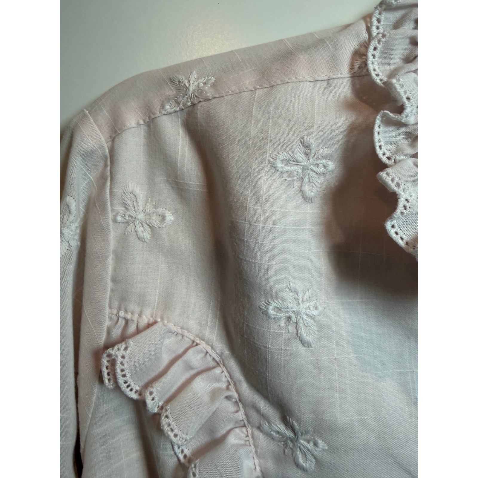 Rockmount Ranch Wear Vintage Pink Butterfly Embroidered Ruffle Western Shirt L