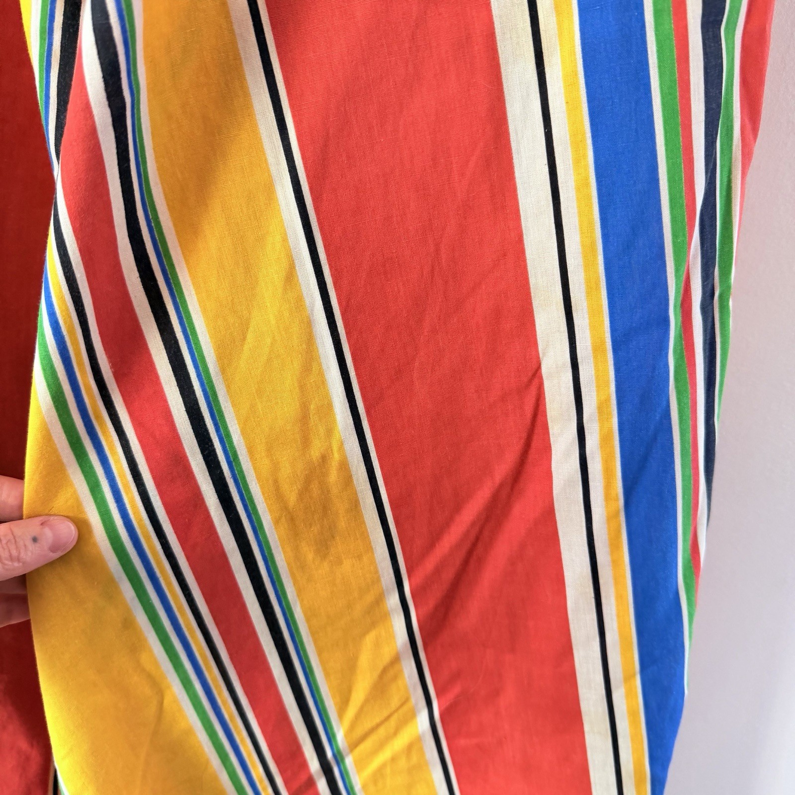 Vintage 70s Rainbow Striped Tie Shoulder Tent Dress Maxi Sundress 20×38